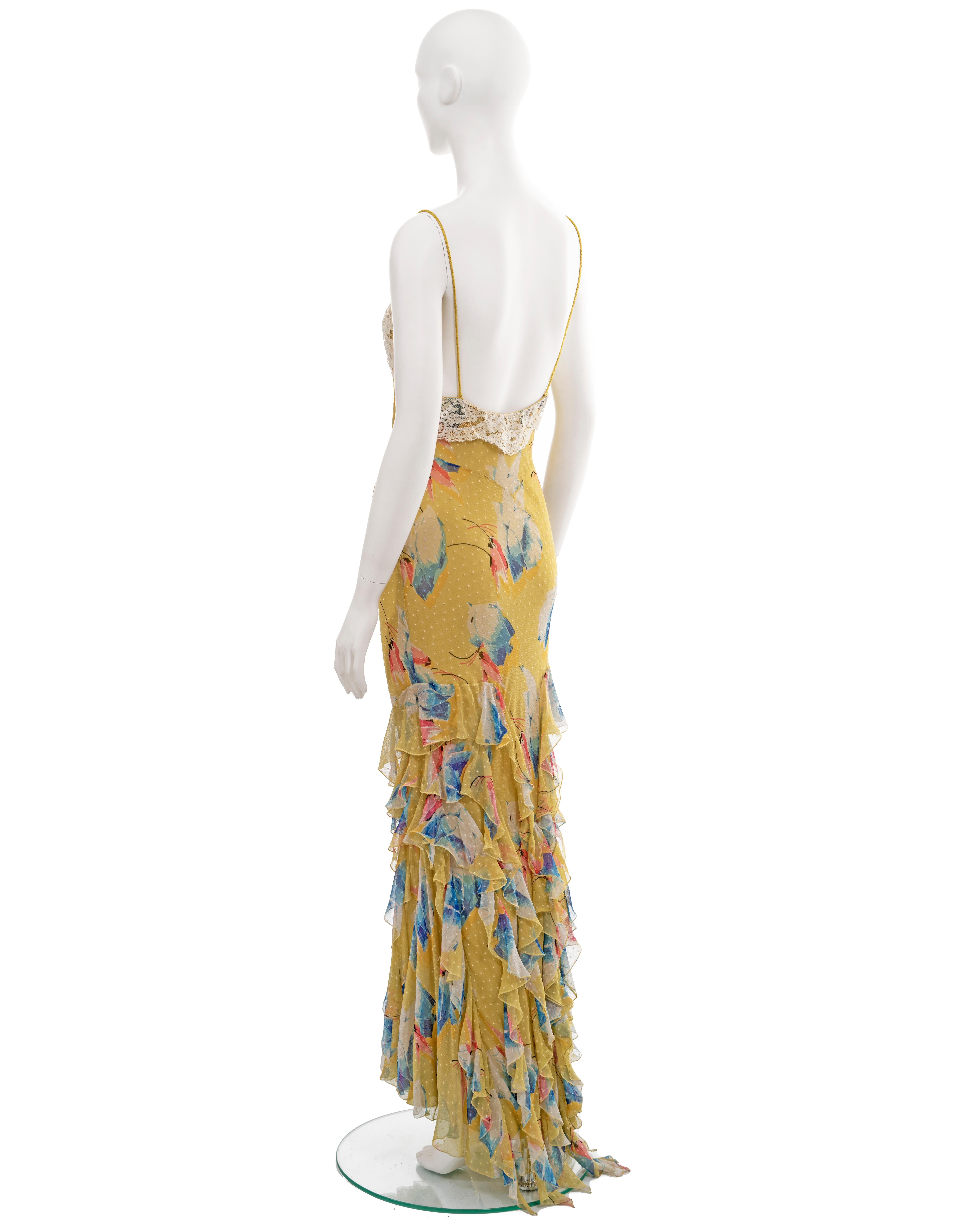 Christian Dior by John Galliano yellow floral silk evening dress, fw 2001 5