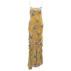 Christian Dior by John Galliano yellow floral silk evening dress, fw 2001