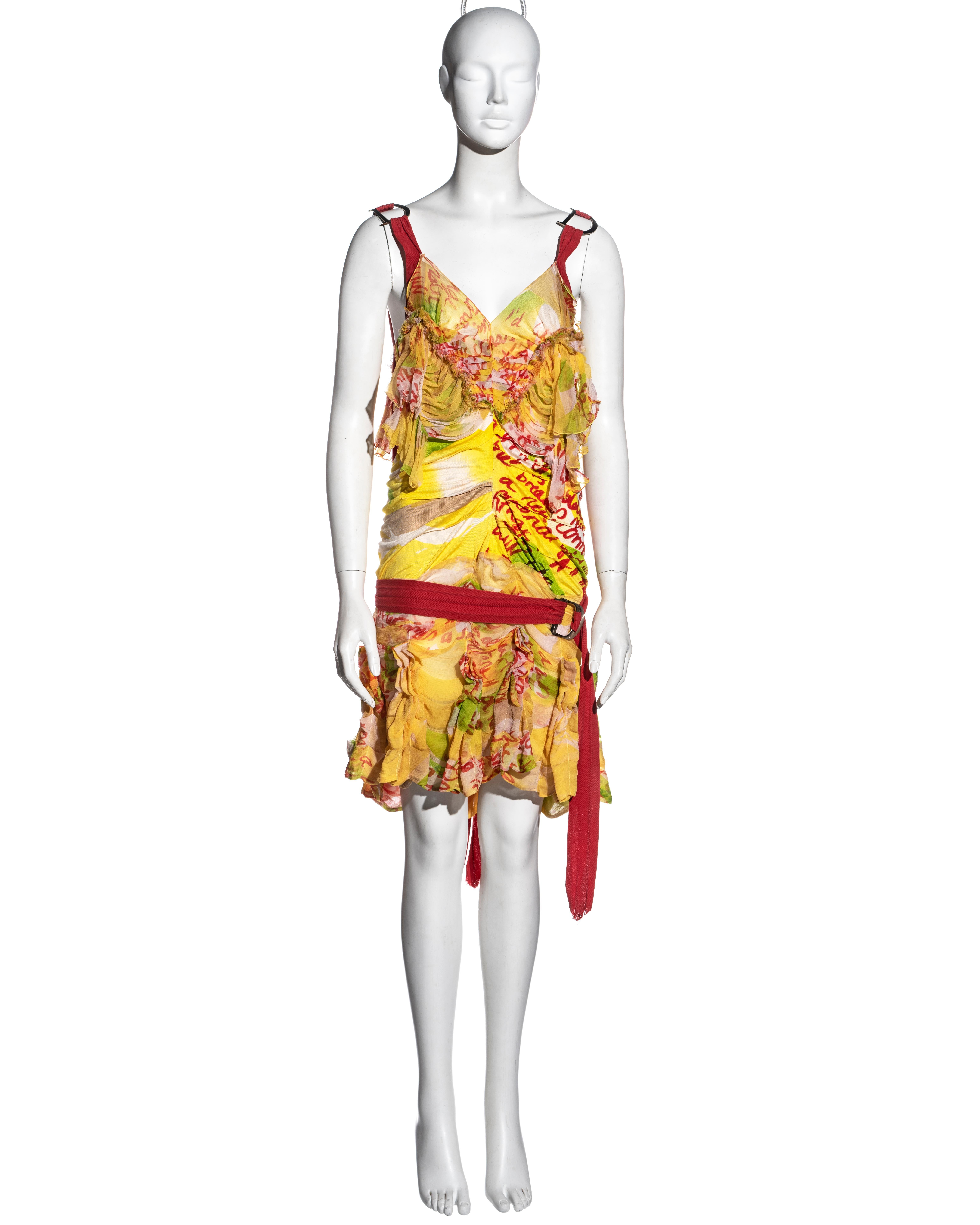 Christian Dior by John Galliano Gelbes Seidenkleid mit Graffiti-Druck, Frühjahr/Sommer 2003 Damen im Angebot