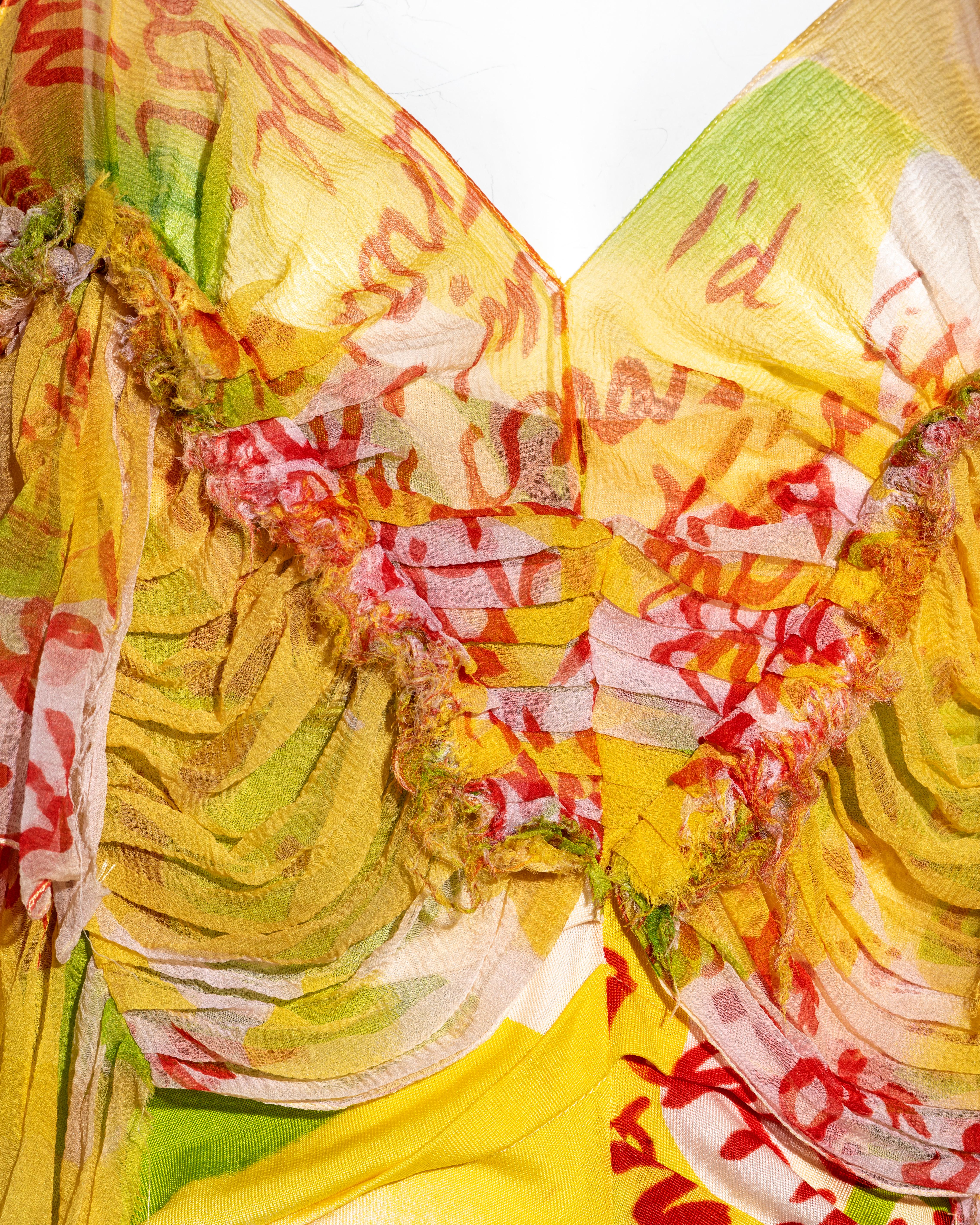 Christian Dior by John Galliano yellow graffiti-print silk dress, ss 2003 In Good Condition For Sale In London, GB
