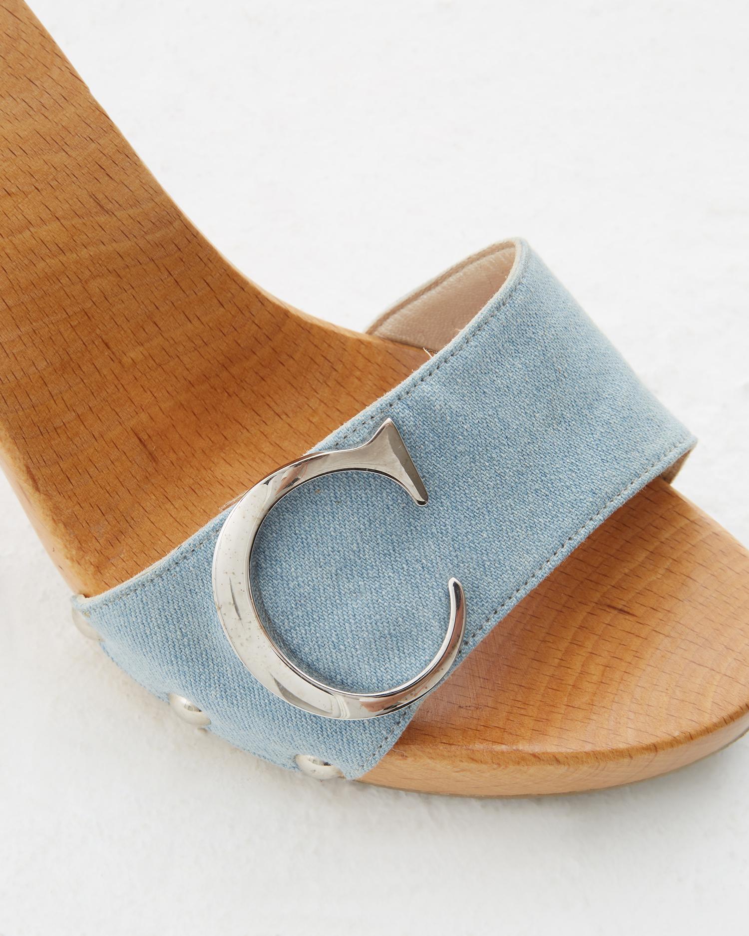 Christian Dior by John Gallino S/S 2005 Light wash denim open toe “CD” slides 4
