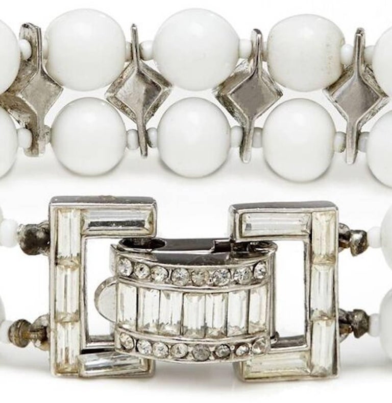 Christian Dior By Kramer 1950s Milk Glass Deco Bracelet With Crystal