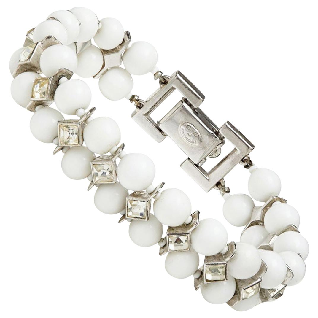 Christian Dior By Kramer 1950s Milk Glass Deco Bracelet With Crystal