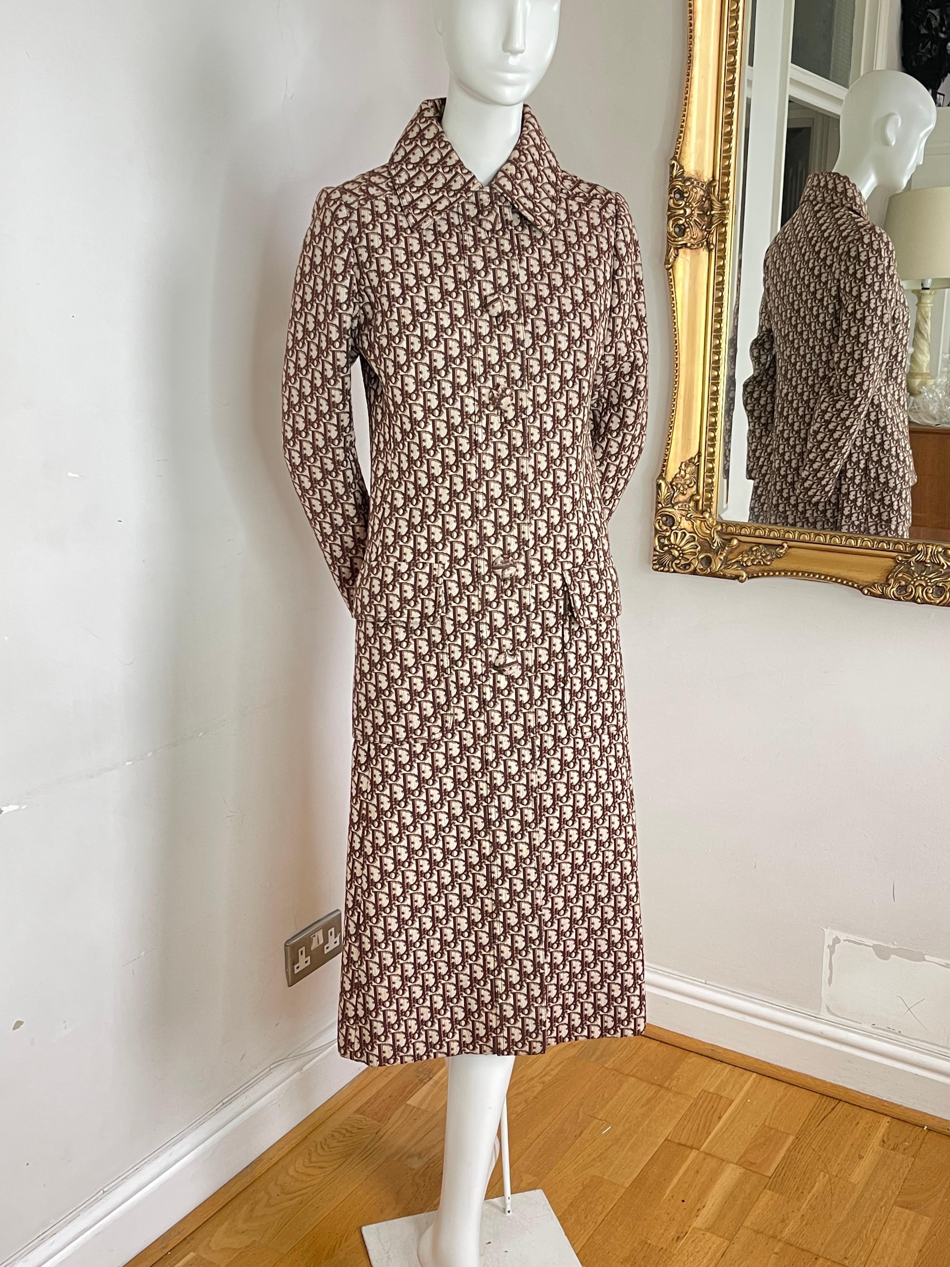 Brown Christian Dior by Marc Bohan 1970's Trotter Logo Print trench coat For Sale