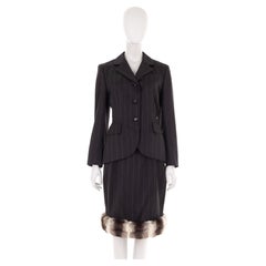Used Christian Dior by Marc Bohan F/W 1987 grey pinstripe Chinchilla fur skirt suit