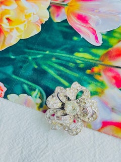 Christian Dior by Mitchel Maer 1950s Crystals Double Layer Flower Silver Brooch