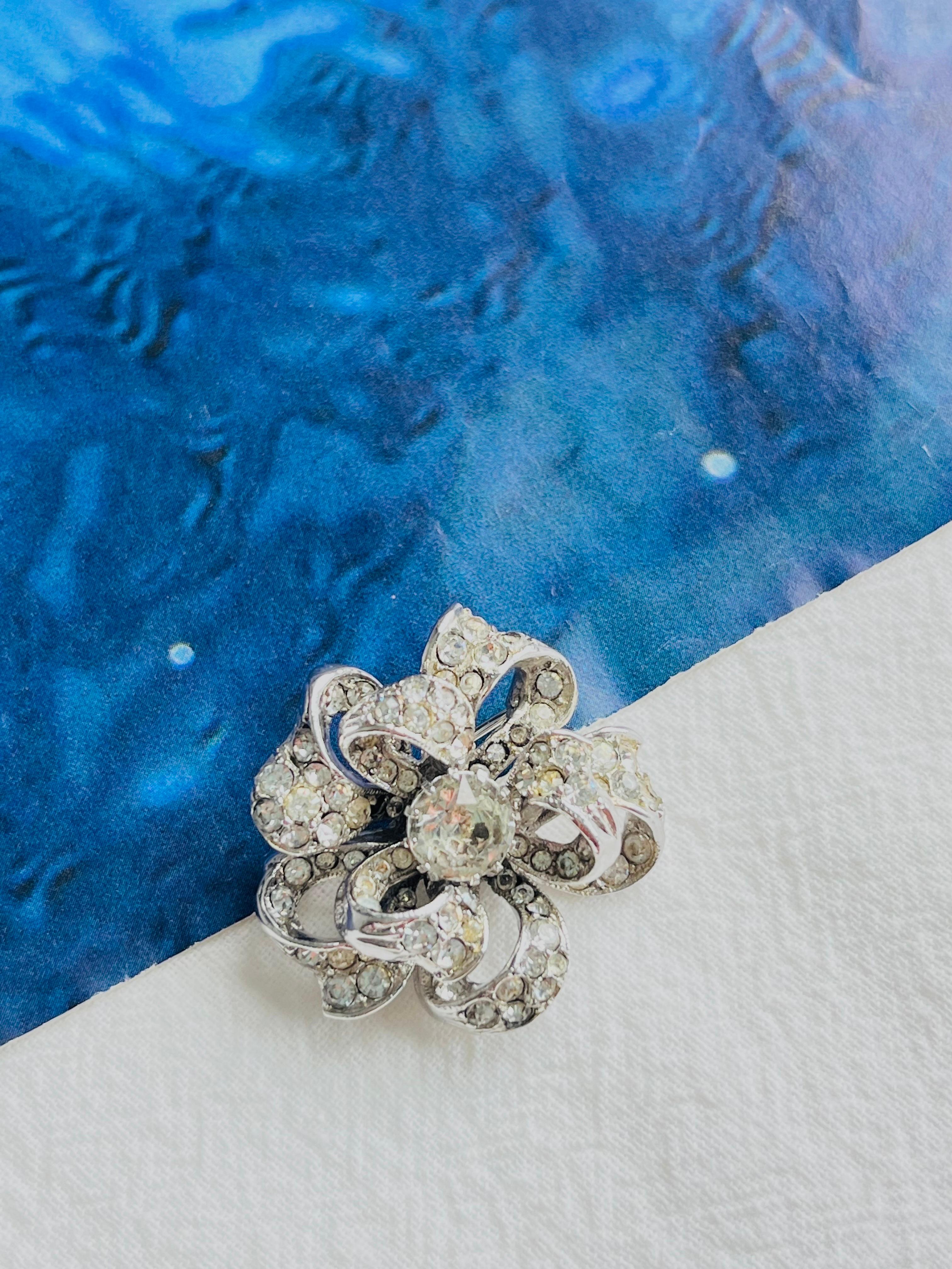 Women's or Men's Christian Dior by Mitchel Maer 1950s Crystals Double Layer Flower Silver Brooch