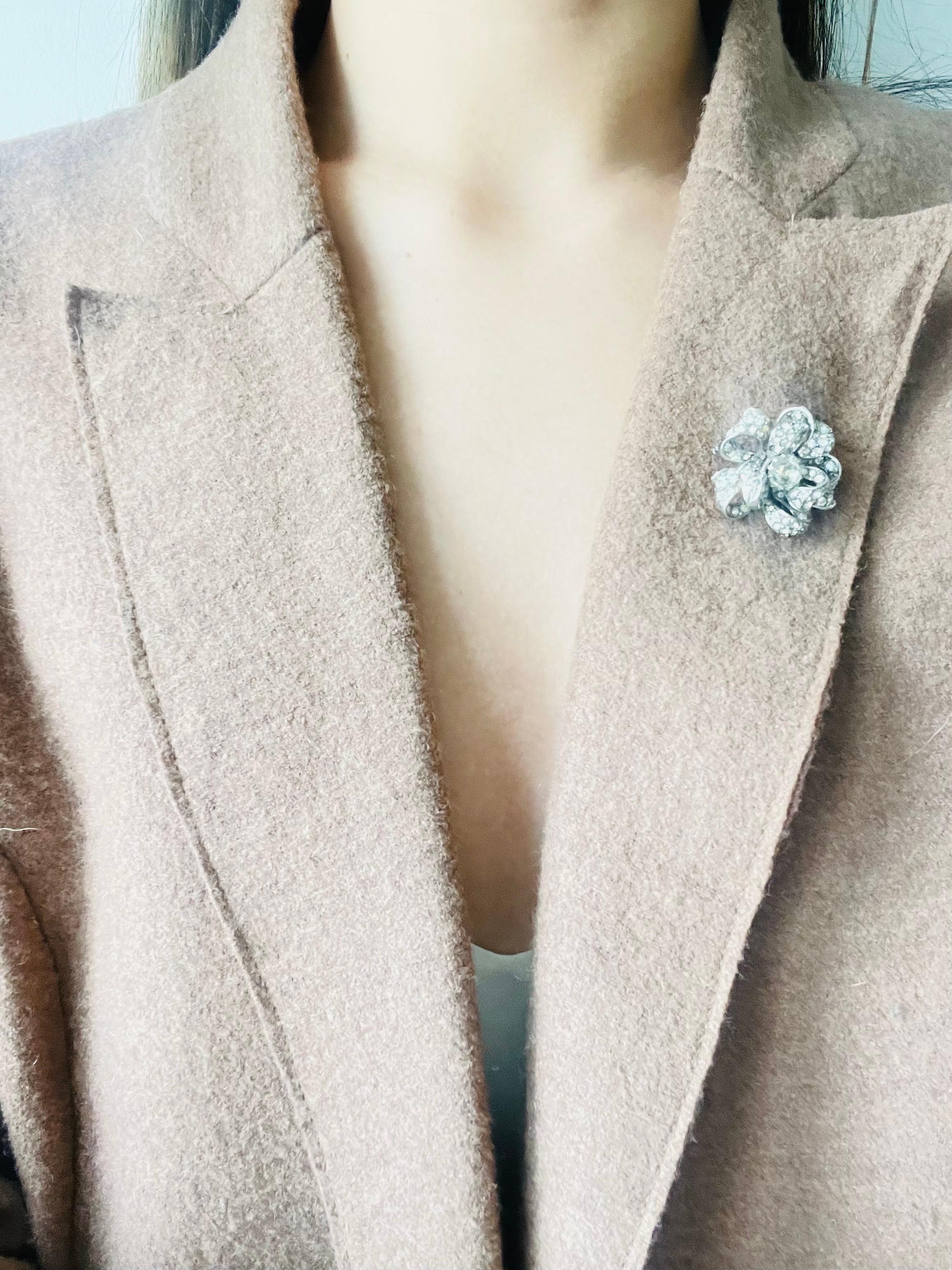 Christian Dior by Mitchel Maer 1950s Crystals Double Layer Flower Silver Brooch 1