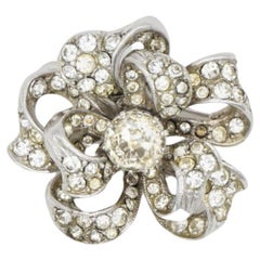 Retro Christian Dior by Mitchel Maer 1950s Crystals Double Layer Flower Silver Brooch