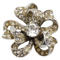 Christian Dior by Mitchel Maer 1950s Blume Double Layer Kristalle Silber Brosche