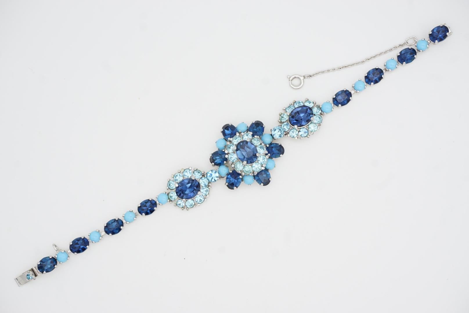 Christian Dior by Mitchel Maer 1950s Sapphire Aqua Cabochon Crystals Bracelet For Sale 5