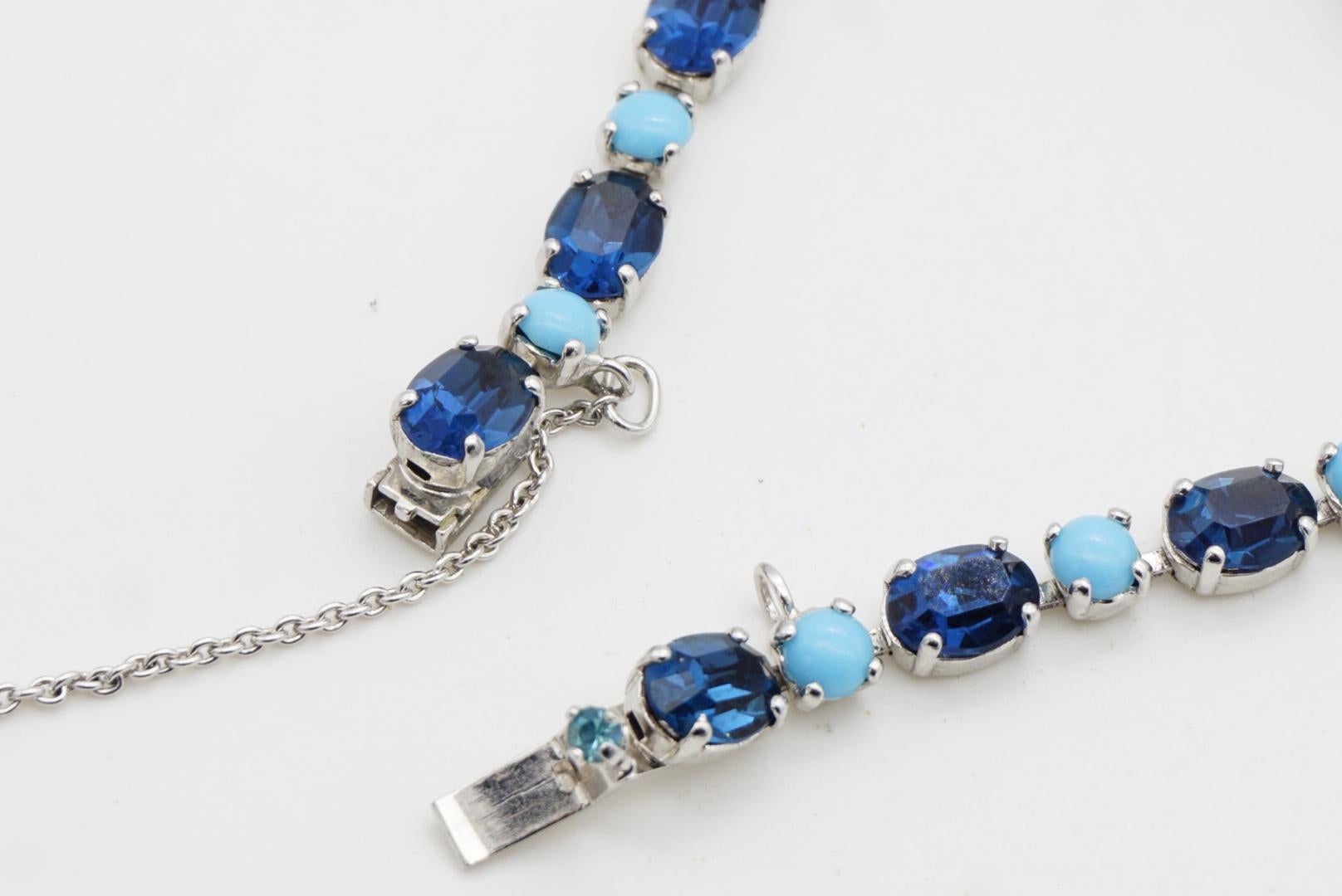 Christian Dior by Mitchel Maer 1950s Sapphire Aqua Cabochon Crystals Bracelet For Sale 8