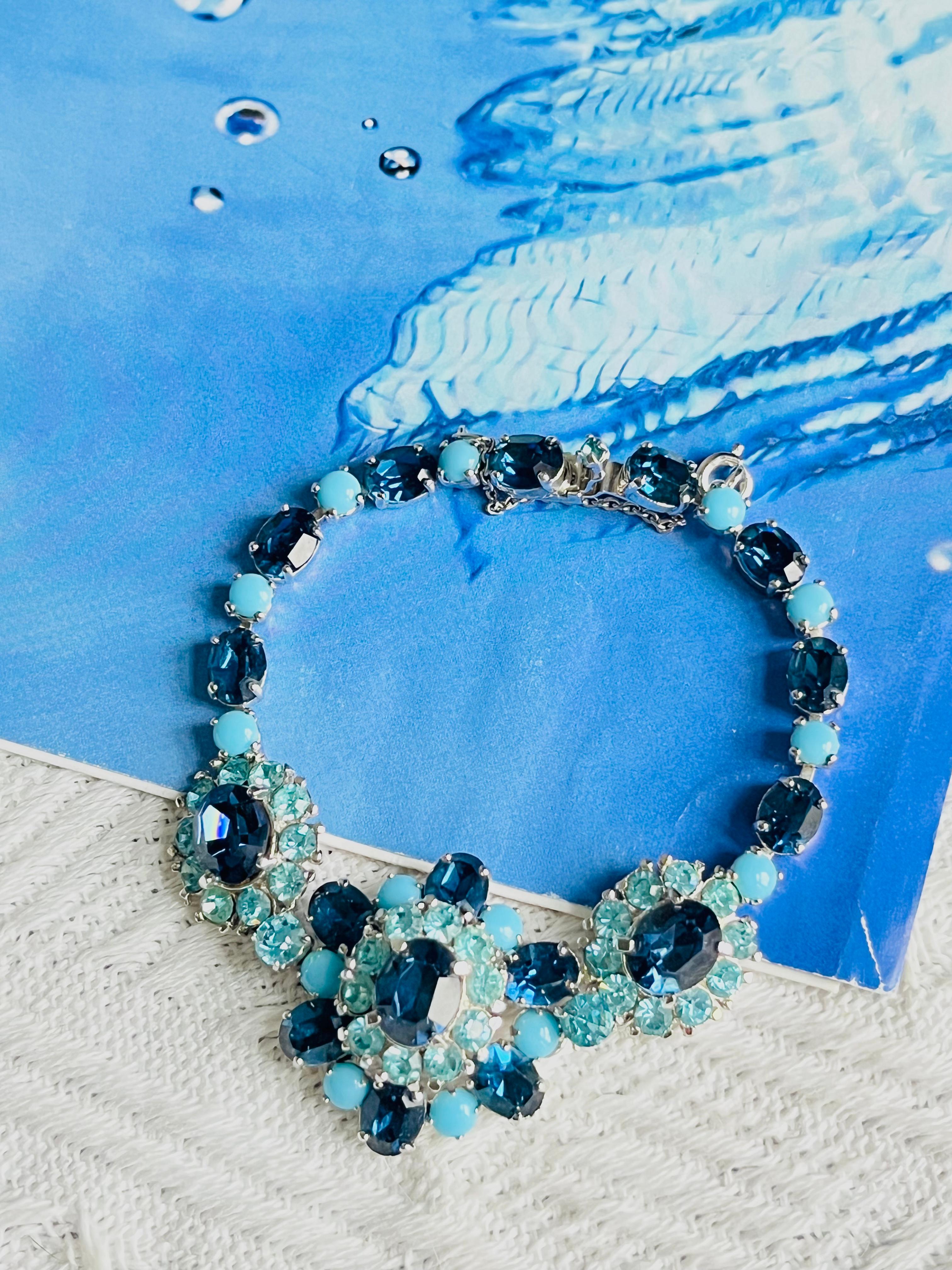 Art Deco Christian Dior by Mitchel Maer 1950s Sapphire Aqua Cabochon Crystals Bracelet For Sale