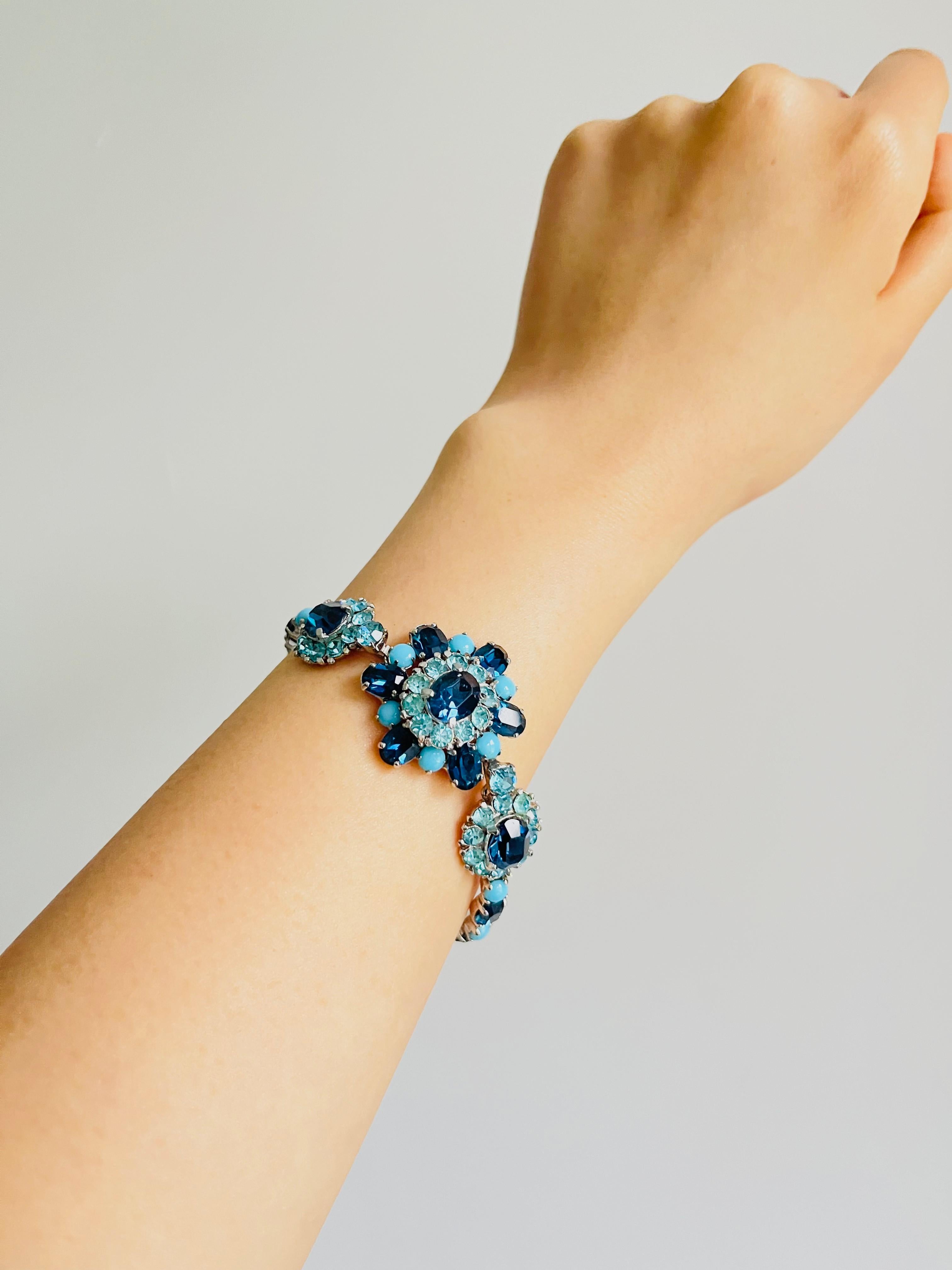 Christian Dior by Mitchel Maer 1950s Sapphire Aqua Cabochon Crystals Bracelet For Sale 1