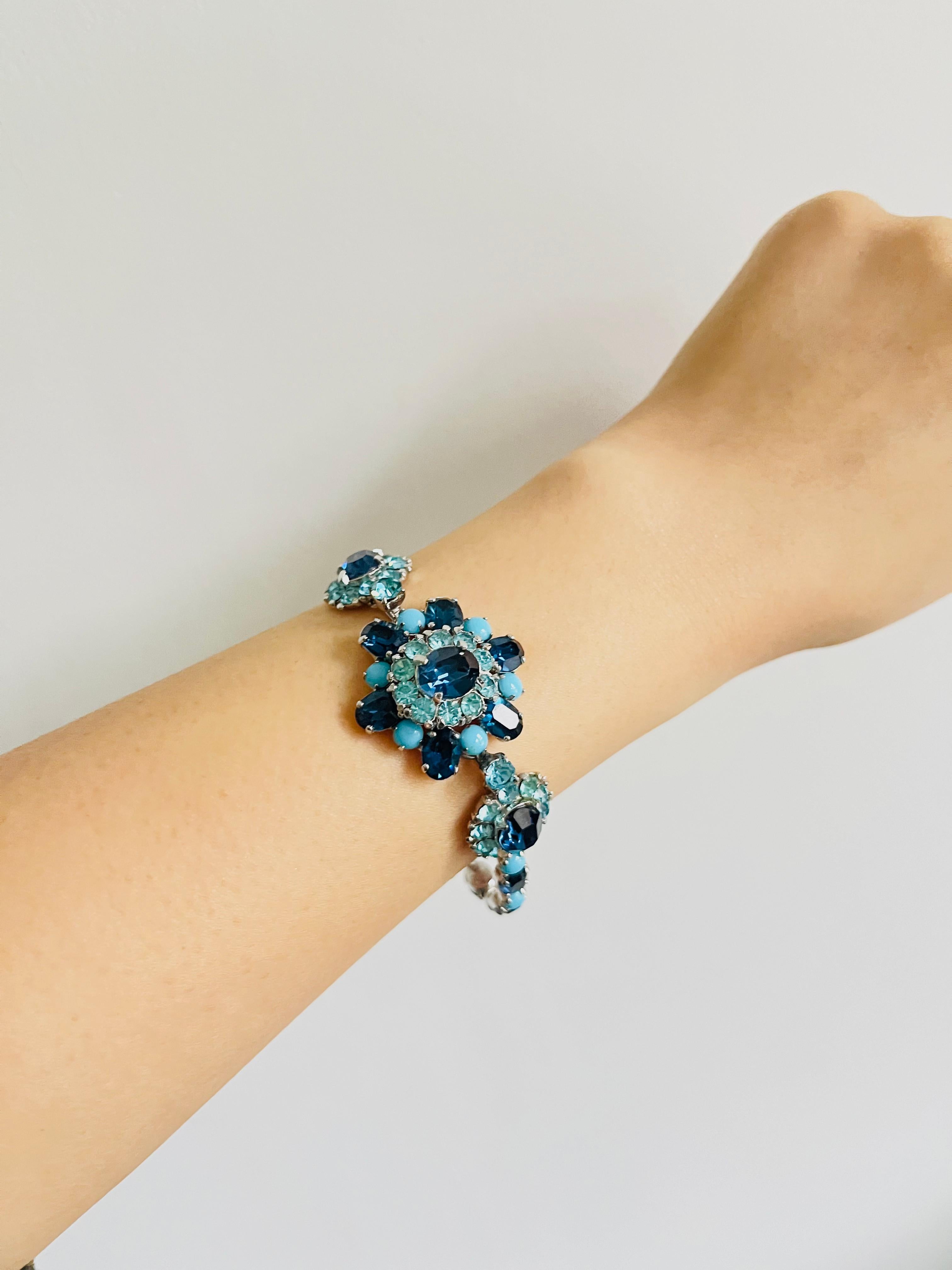 Christian Dior by Mitchel Maer 1950s Sapphire Aqua Cabochon Crystals Bracelet For Sale 2