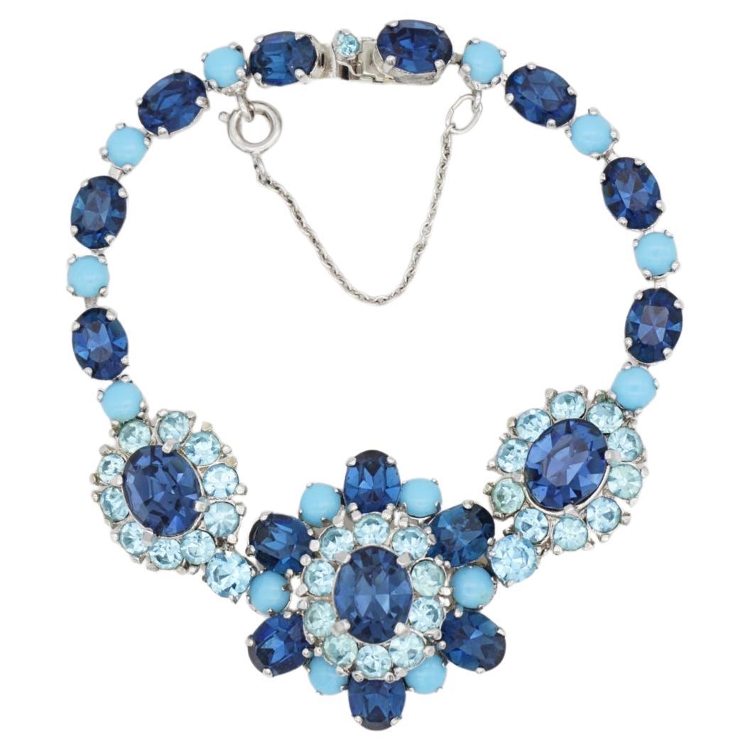 Christian Dior by Mitchel Maer Pulsera de cristales de cabujón de zafiro y aguamarina de los años 50