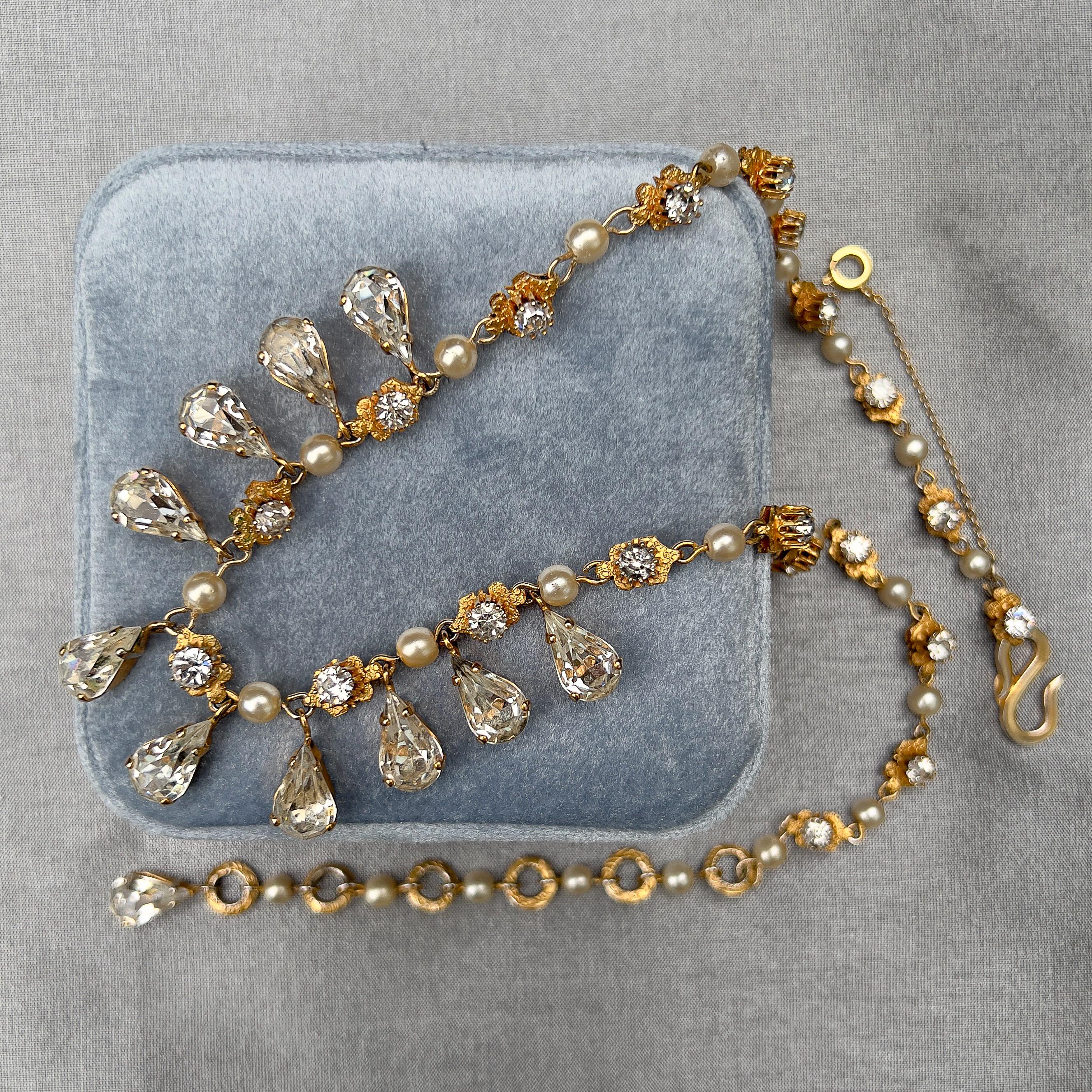 Christian Dior by Mitchel Maer 1952-1956 Vintage Rhinestone and Pearl Necklace In Good Condition For Sale In Skelmersdale, GB