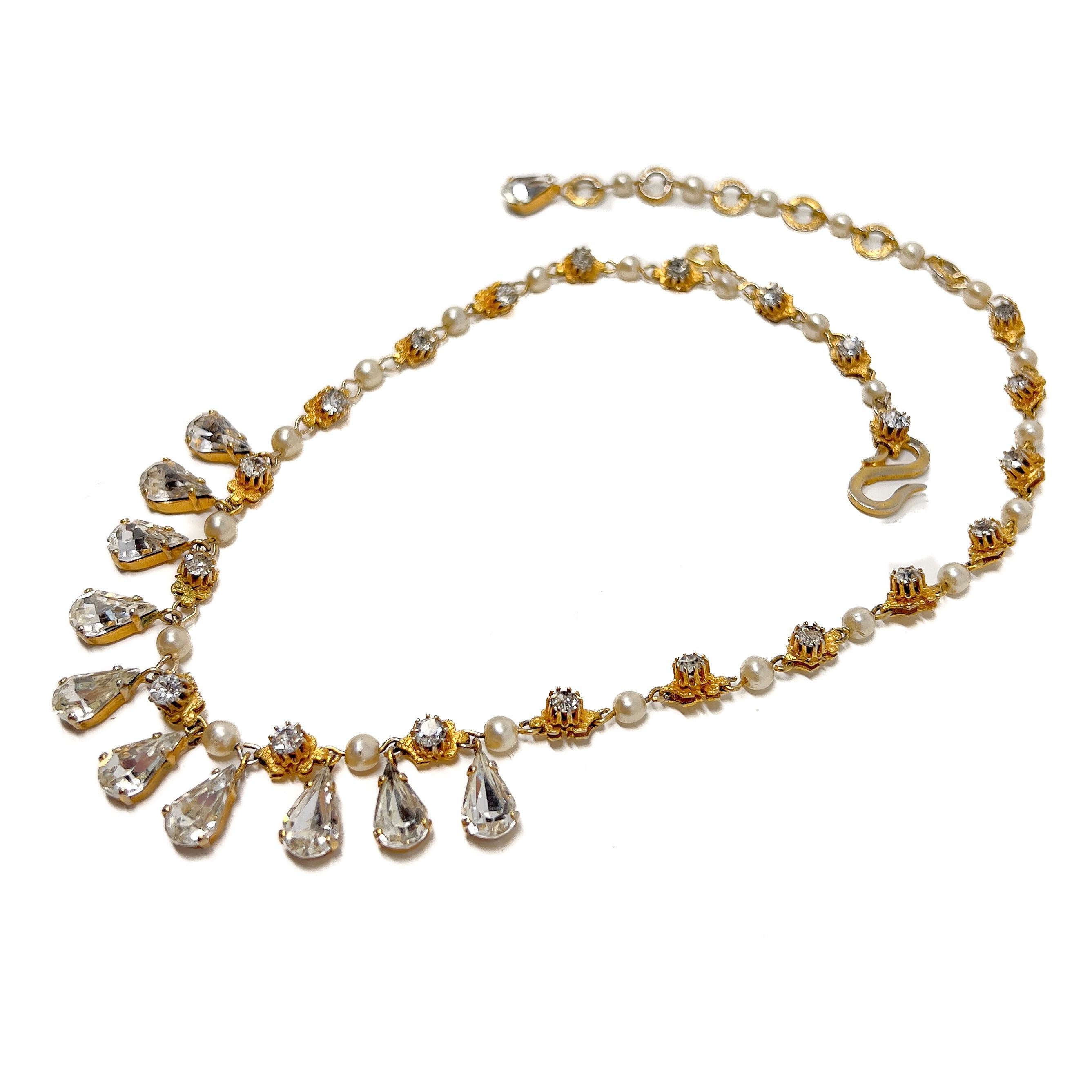 Women's Christian Dior by Mitchel Maer 1952-1956 Vintage Rhinestone and Pearl Necklace For Sale