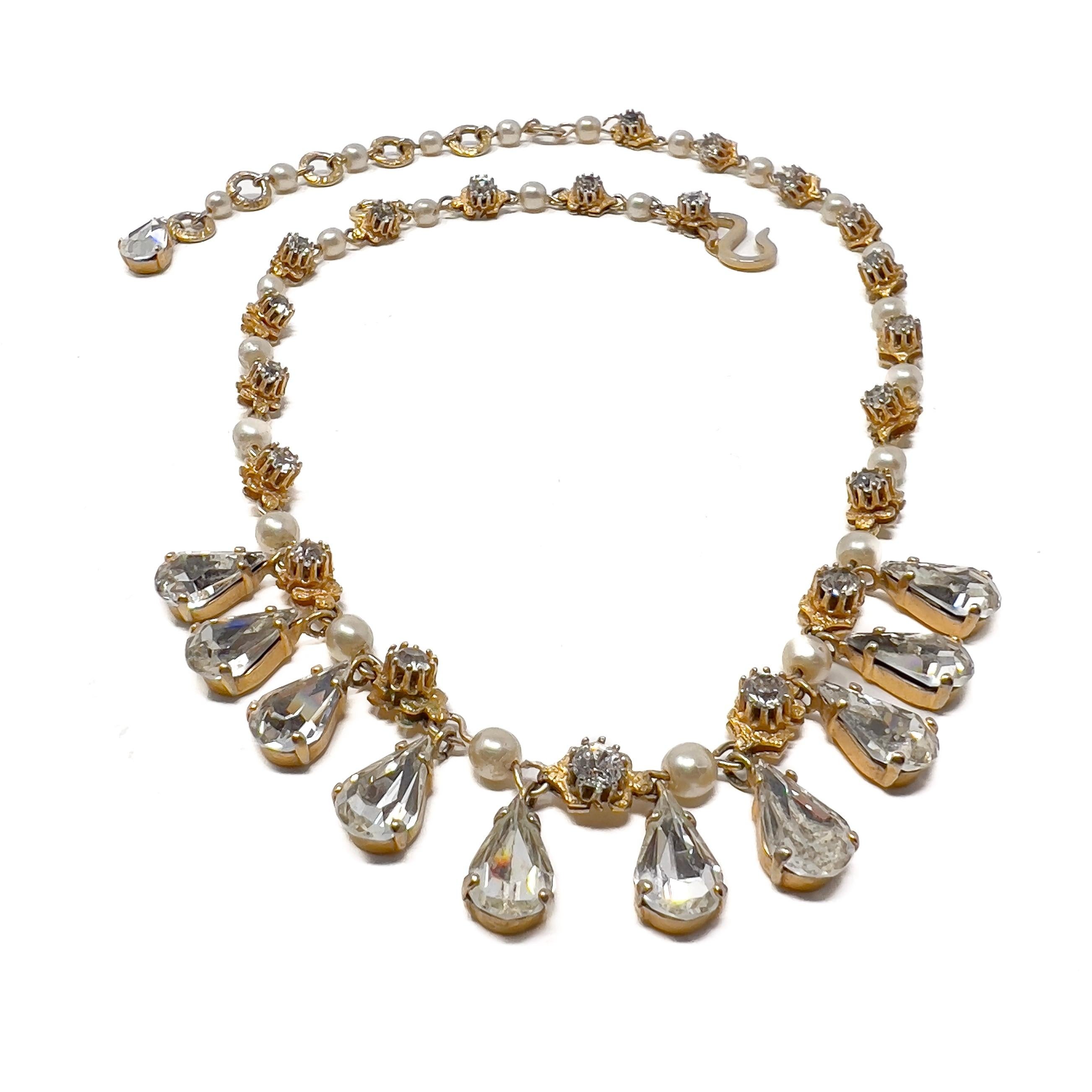 Christian Dior by Mitchel Maer 1952-1956 Vintage Rhinestone and Pearl Necklace For Sale 1