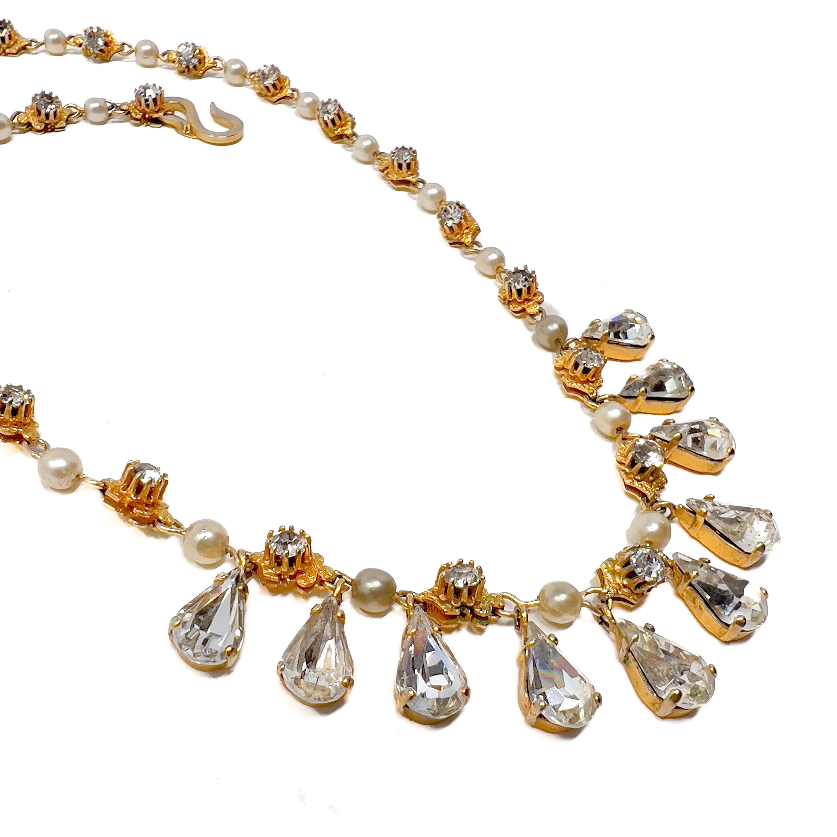 Christian Dior by Mitchel Maer 1952-1956 Vintage Rhinestone and Pearl Necklace For Sale 2