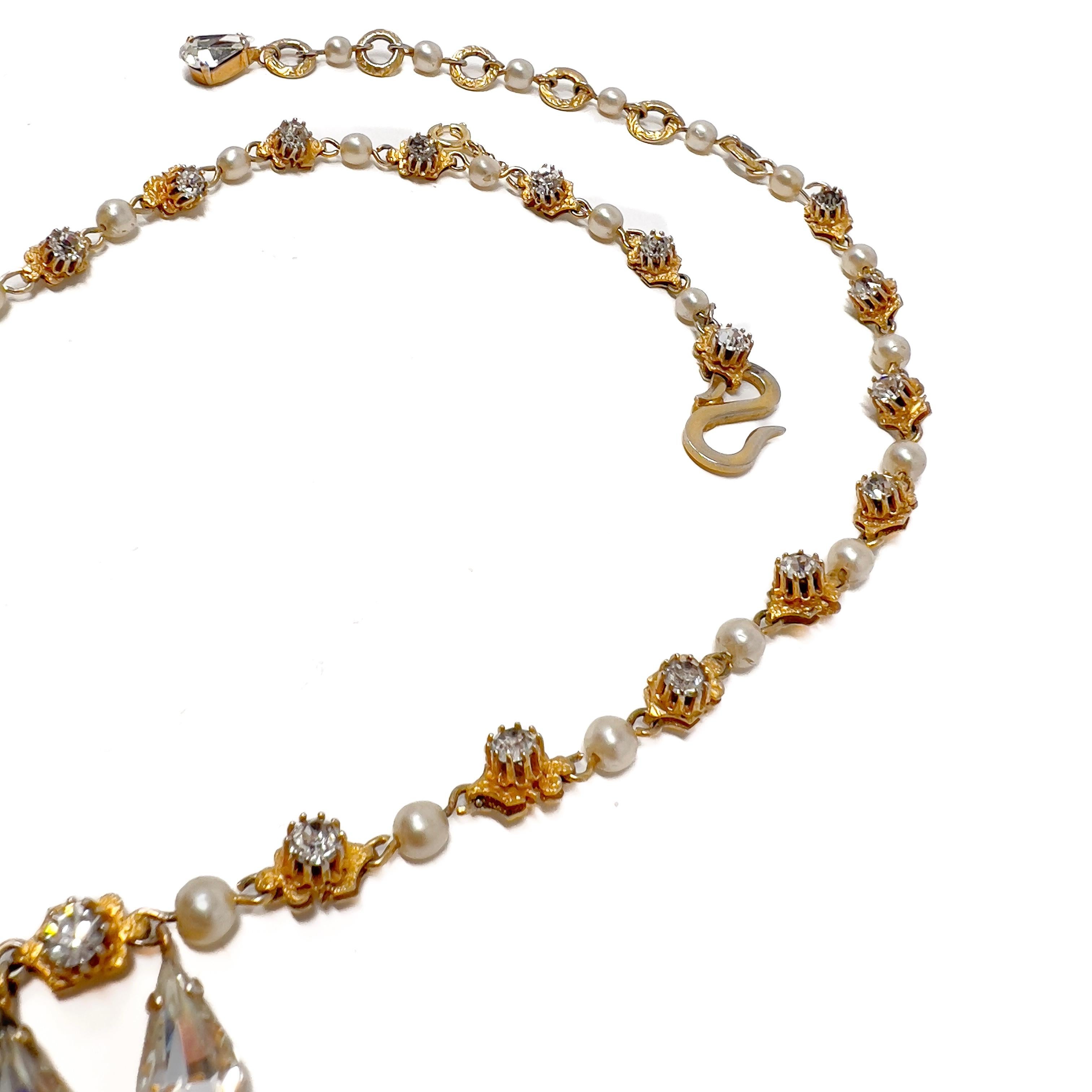 Christian Dior by Mitchel Maer 1952-1956 Vintage Rhinestone and Pearl Necklace For Sale 3