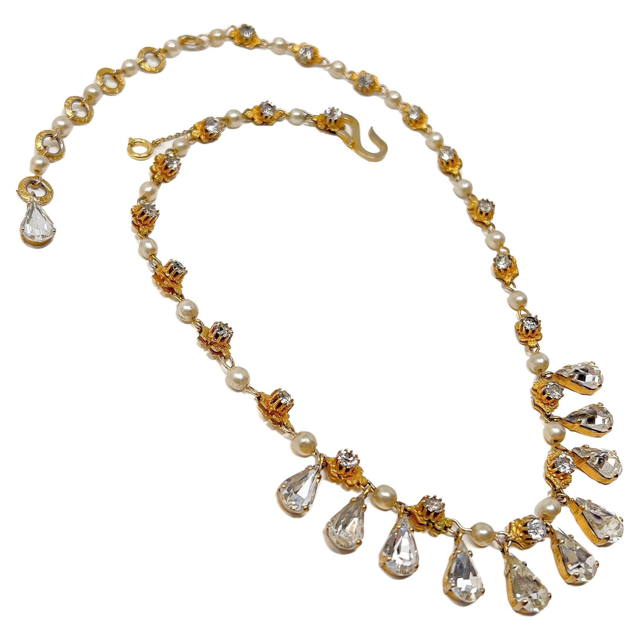 Christian Dior by Mitchel Maer 1952-1956 Vintage Rhinestone and Pearl Necklace For Sale