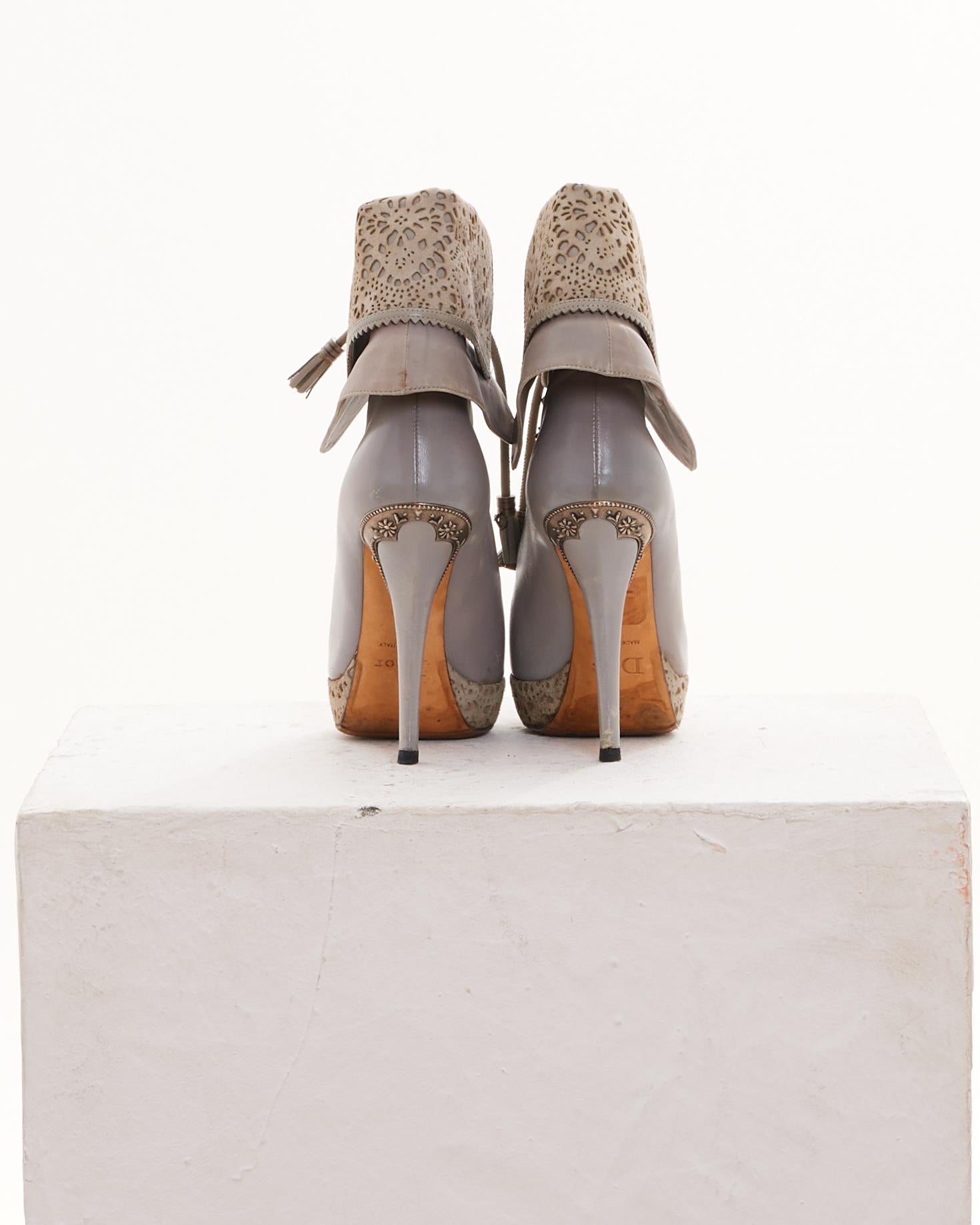 Gray Christian Dior by Raf Simons 2010's Leather Laser Cut Suede Ankle Boots in vendita