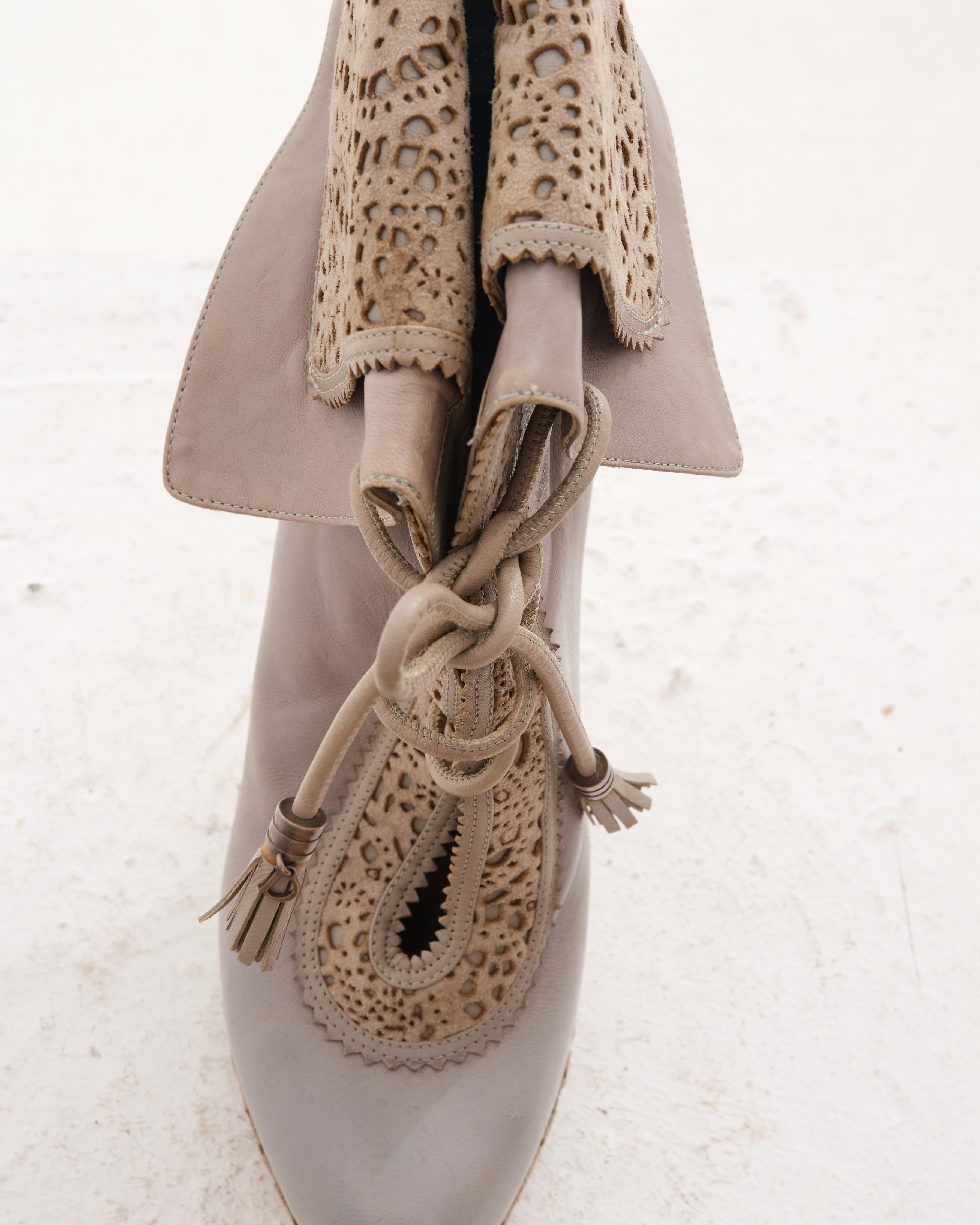Christian Dior by Raf Simons 2010's Leather Laser Cut Suede Ankle Boots In condizioni ottime in vendita a Milano, IT