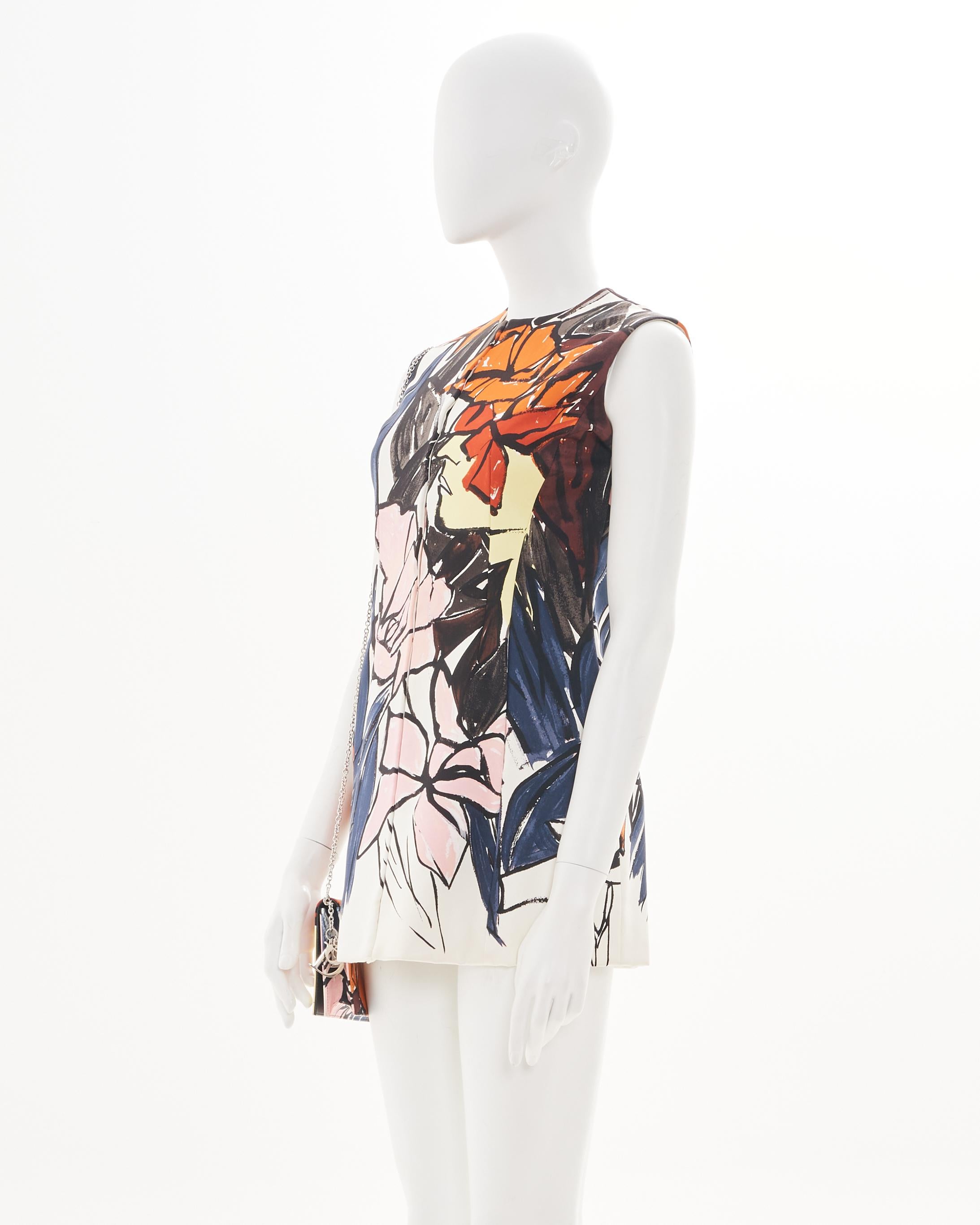 Gray Christian Dior by Raf Simons Cruise 2015 Multicolor flower printed top and bag For Sale