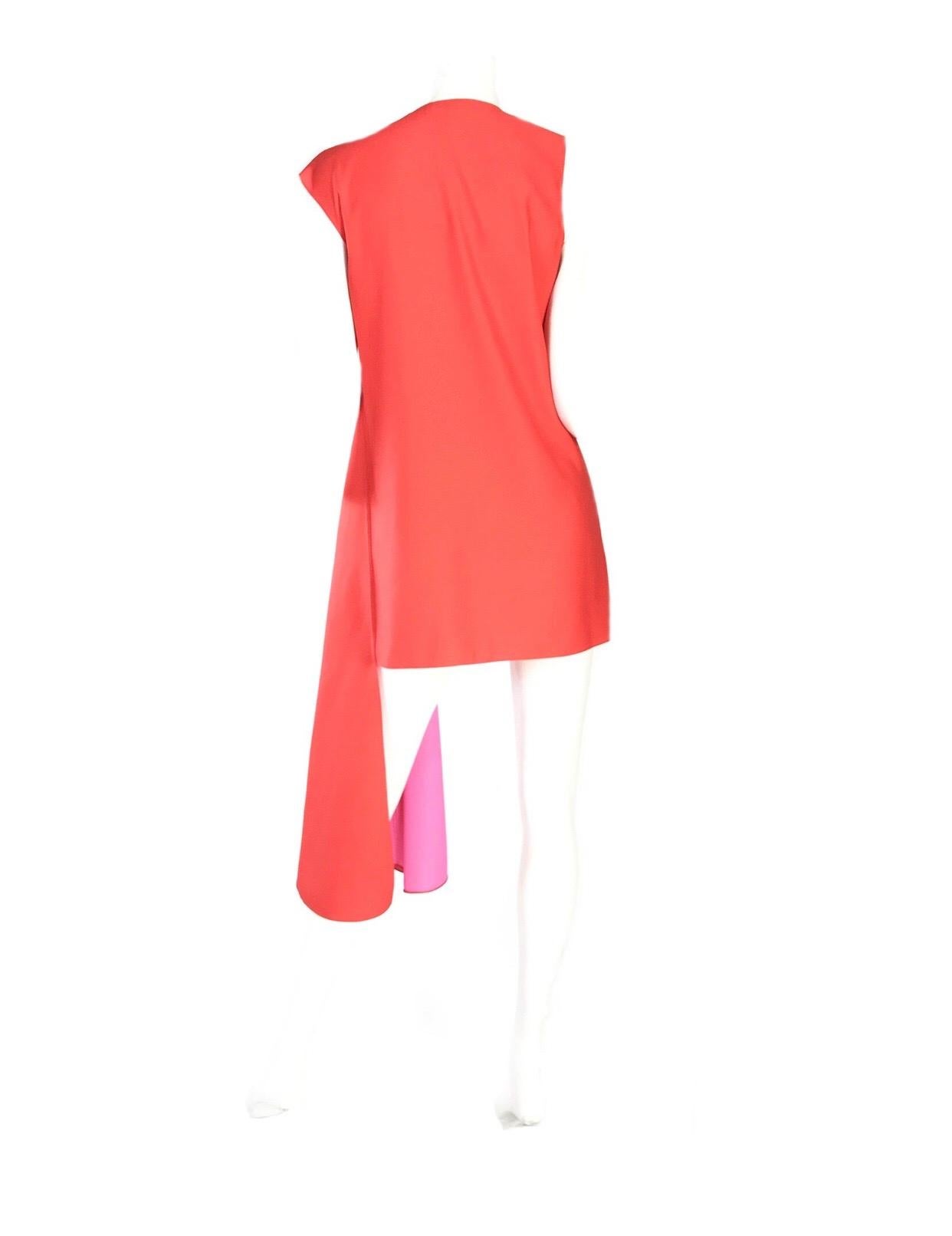 Christian Dior by Raf Simons red / pink silk micro mini dress with asymmetrical hem from 2013 collection. Condition: Very good. Size Medium