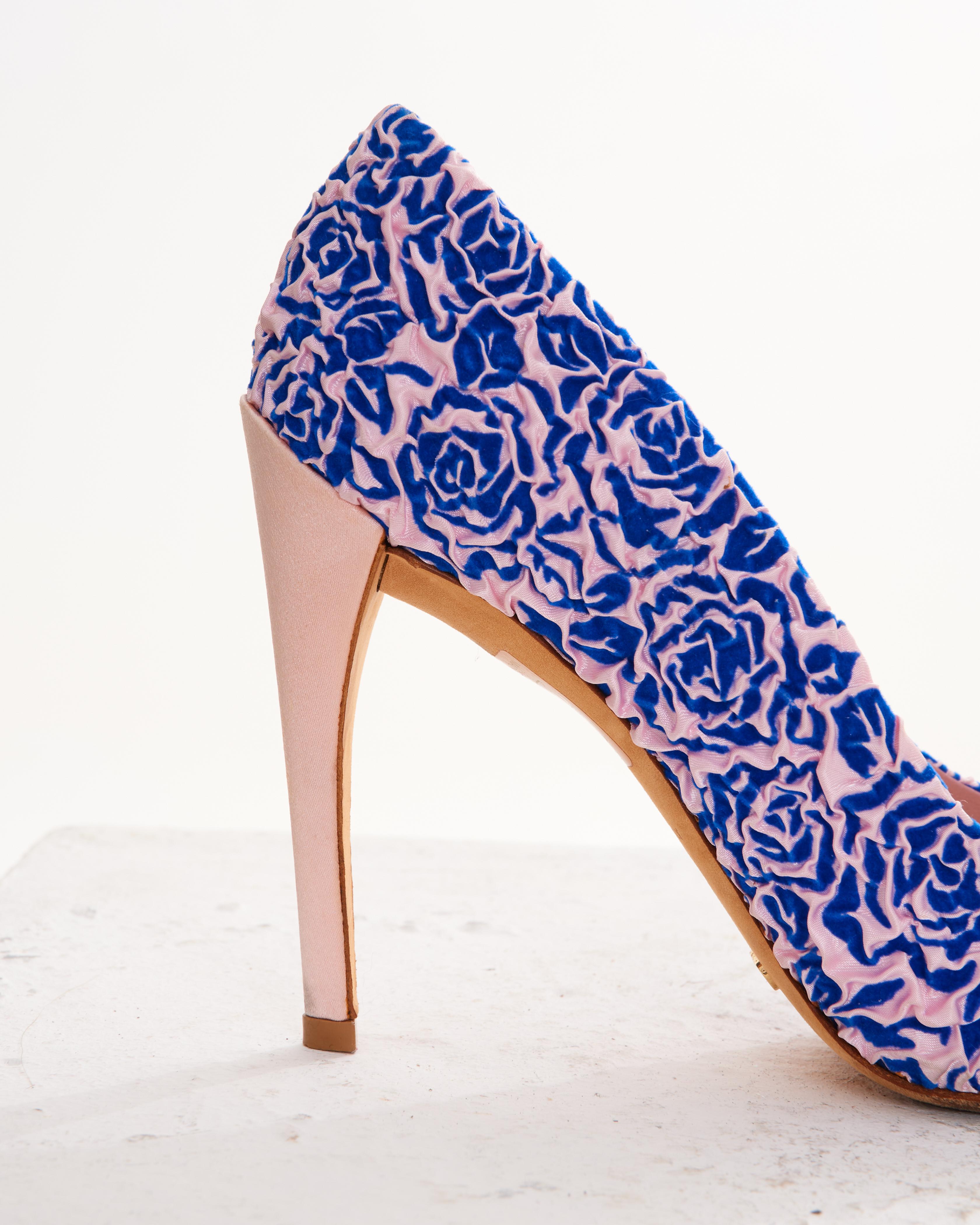 Christian Dior by Raf Simons Pink and Blue Floreal Pump in vendita 1