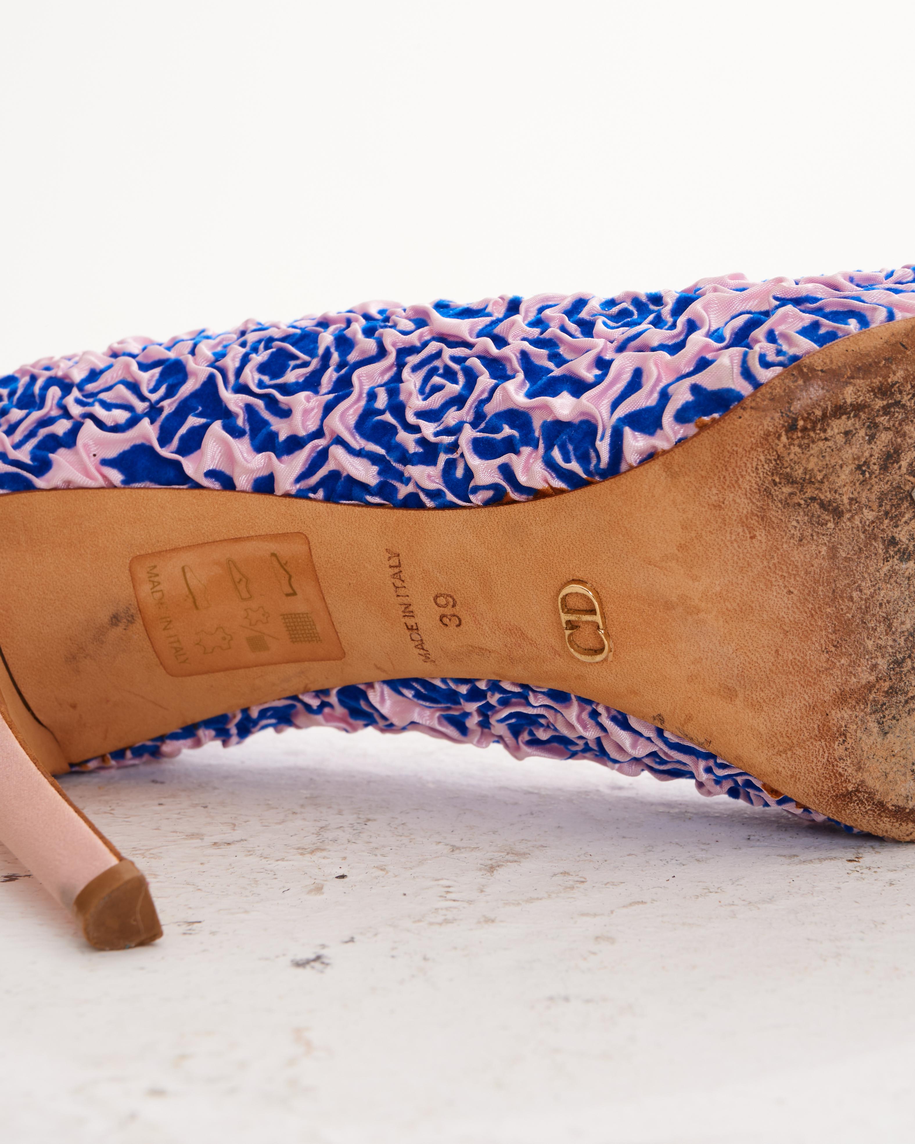 Christian Dior by Raf Simons Pink and Blue Floreal Pump in vendita 2