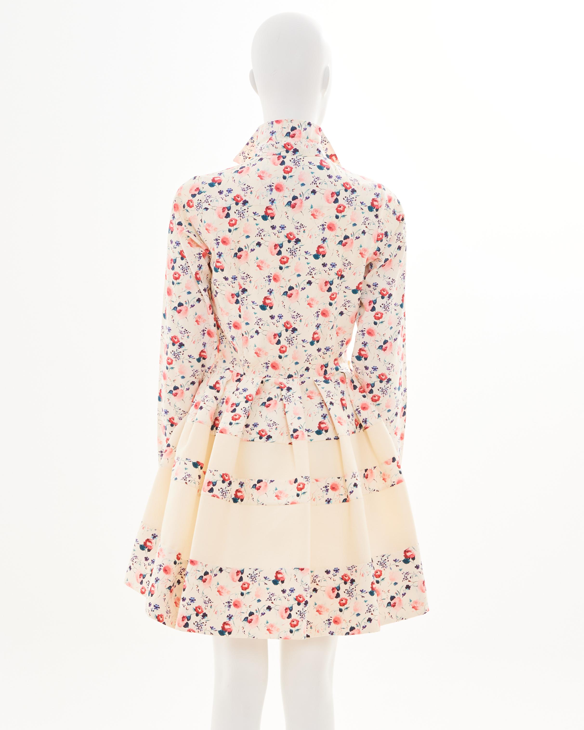 Beige Christian Dior by Raf Simons Resort 2013 White Flowers Longsleeve Dress in vendita