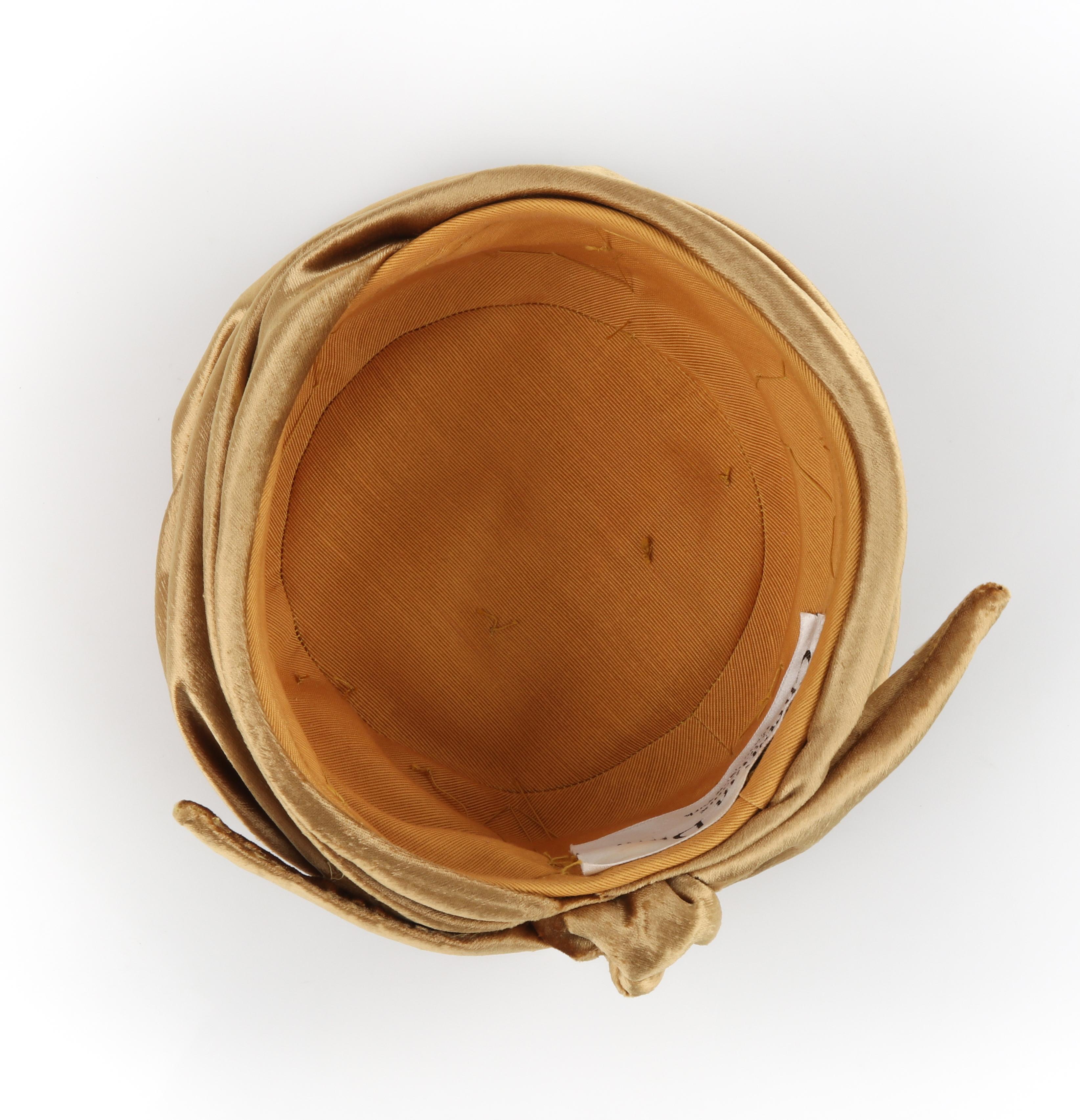 CHRISTIAN DIOR c.1960s Gold Silk Velvet Tied Back Bow Turban Cloche Hat 1