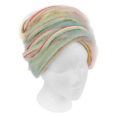 CHRISTIAN DIOR c.1960s Pastel Rainbow Woven Straw & Tulle Cloche Bucket Hat