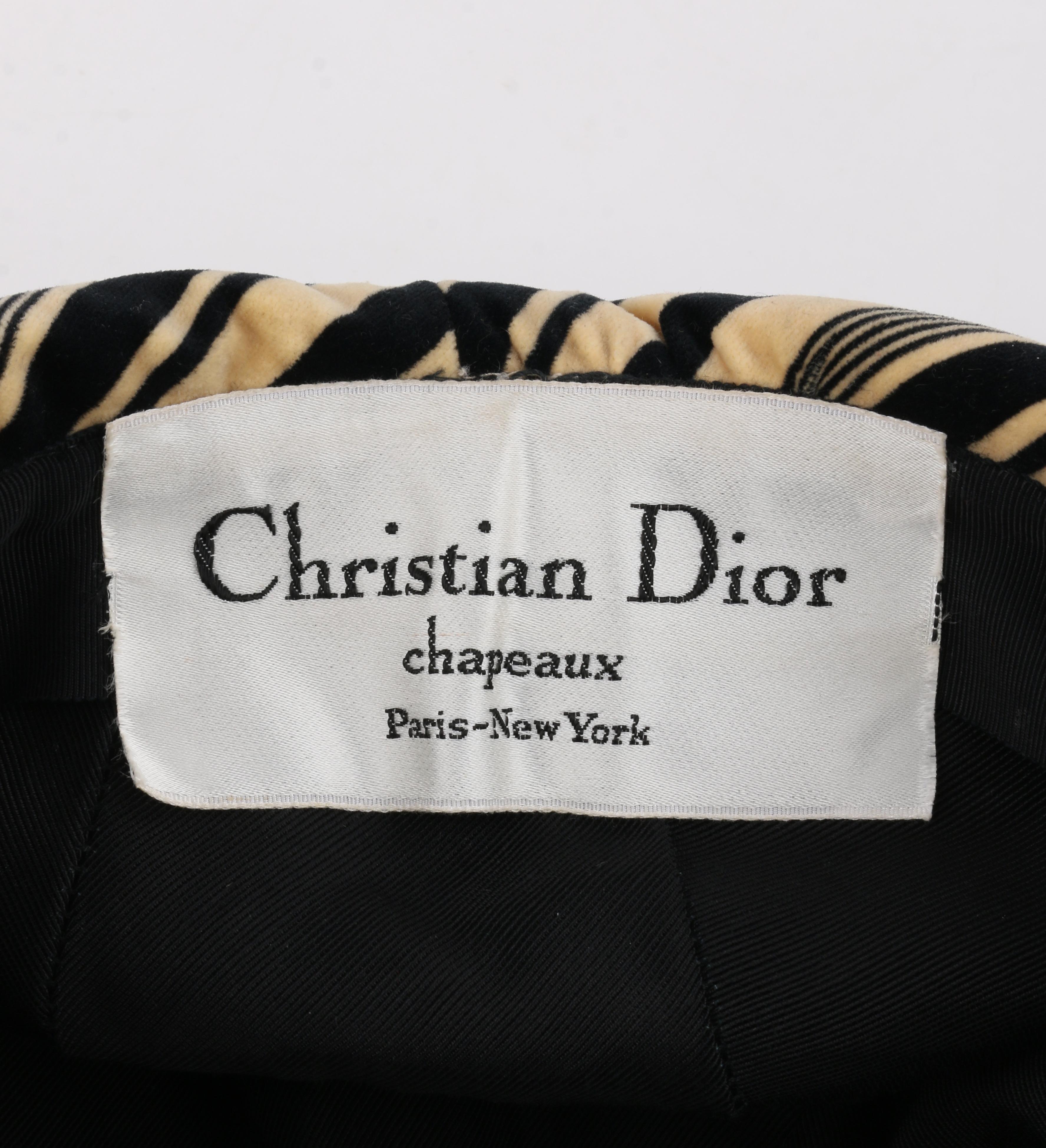 CHRISTIAN DIOR c.1960's Striped Silk Velvet Spiral Knot Bow Bucket Cloche Hat 5