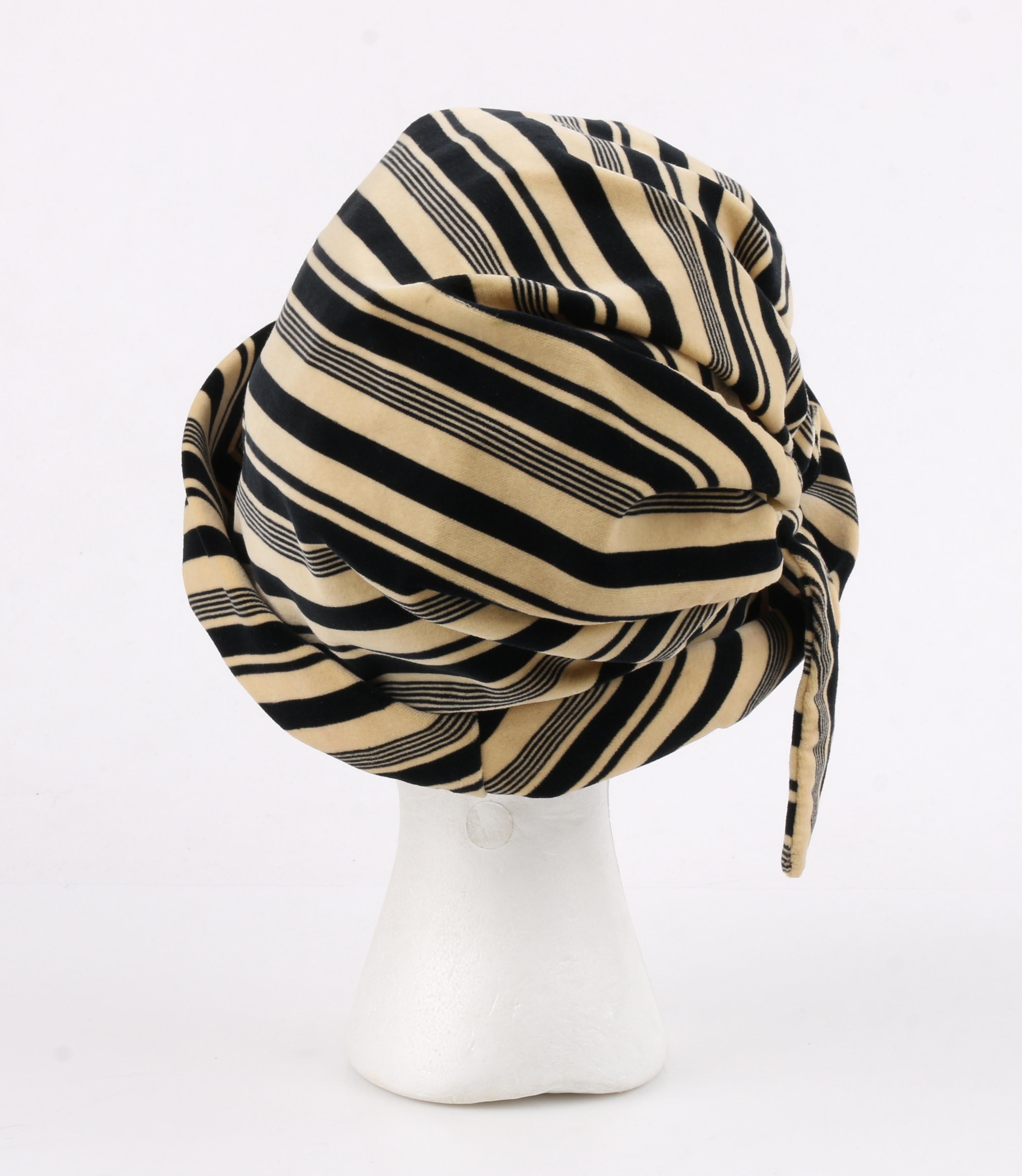 Women's CHRISTIAN DIOR c.1960's Striped Silk Velvet Spiral Knot Bow Bucket Cloche Hat