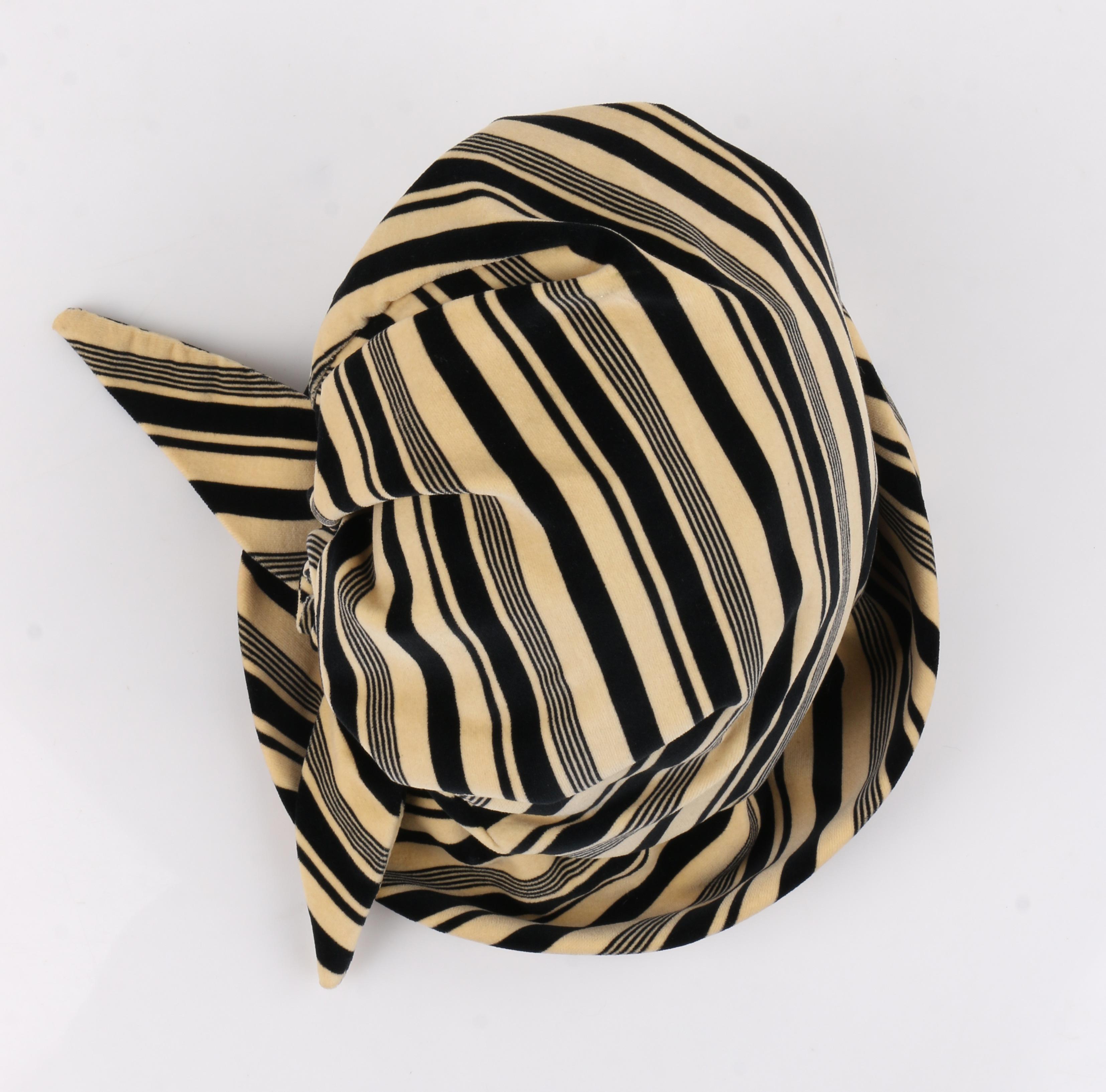 CHRISTIAN DIOR c.1960's Striped Silk Velvet Spiral Knot Bow Bucket Cloche Hat 2