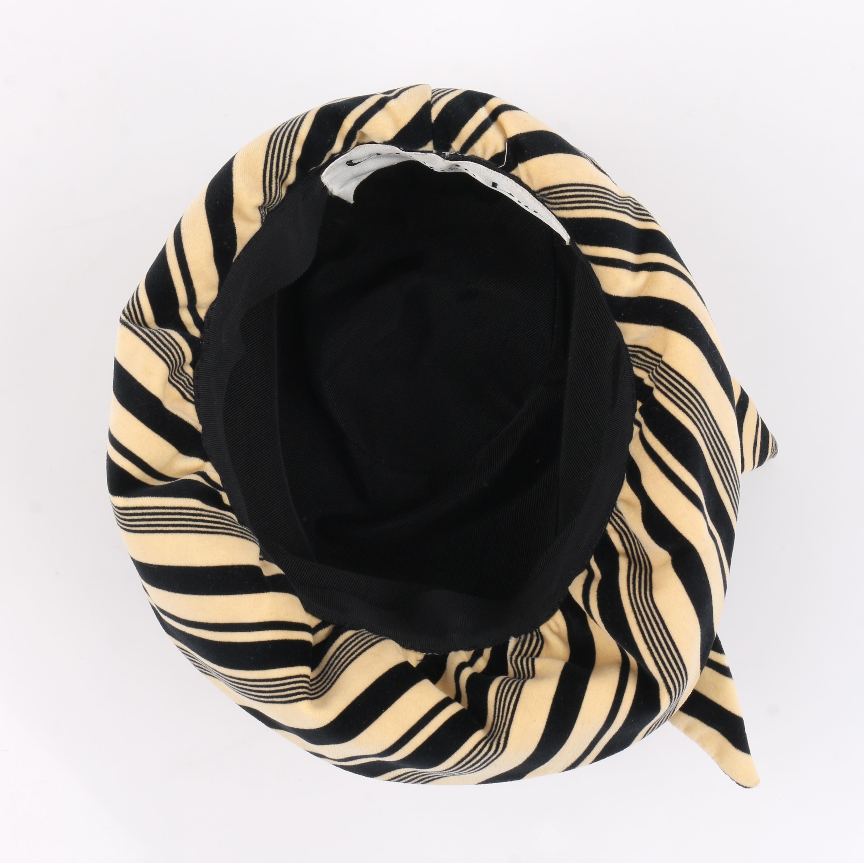 CHRISTIAN DIOR c.1960's Striped Silk Velvet Spiral Knot Bow Bucket Cloche Hat 3