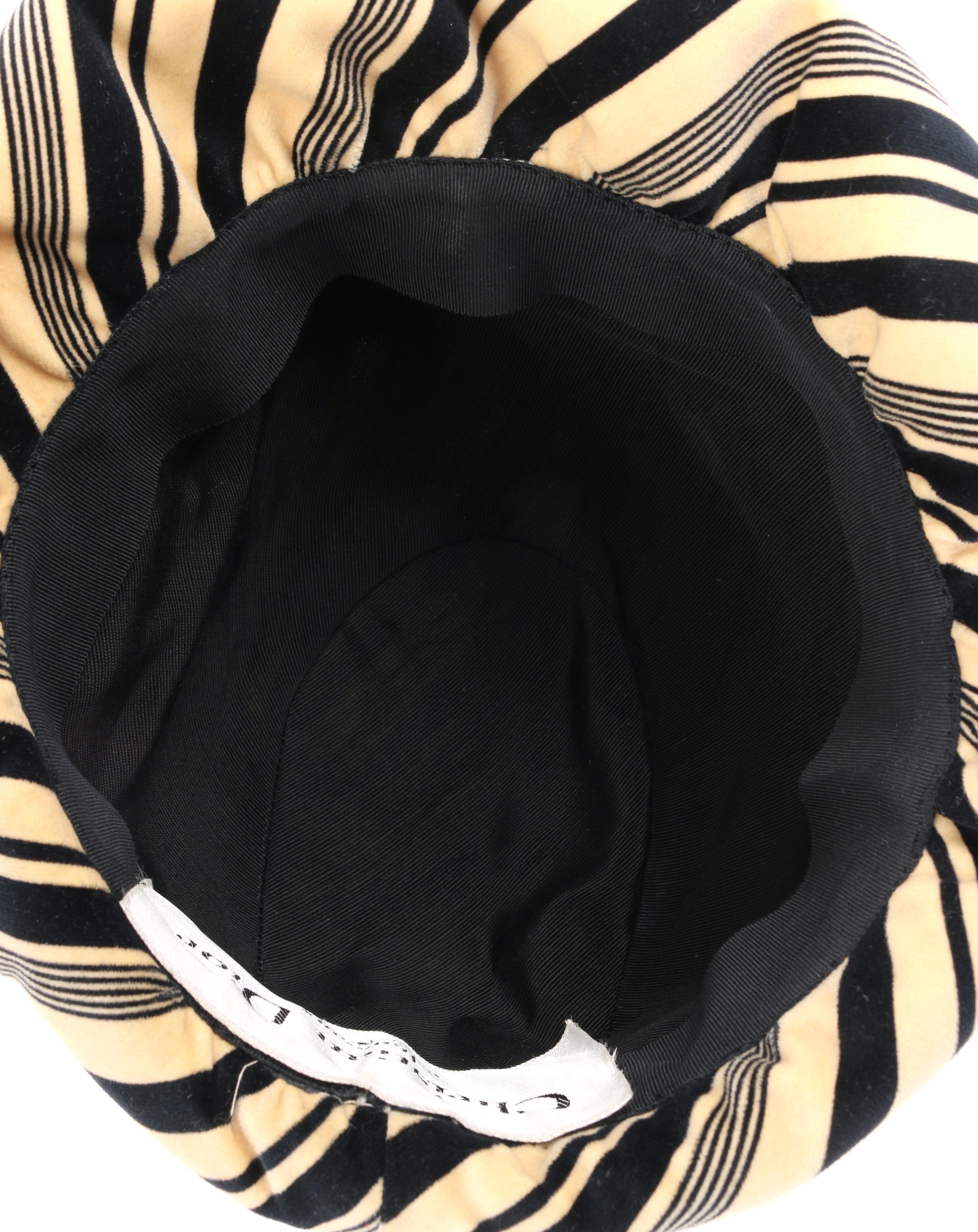 CHRISTIAN DIOR c.1960's Striped Silk Velvet Spiral Knot Bow Bucket Cloche Hat 4