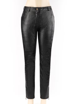 CHRISTIAN DIOR c.2000's John Galliano Black Leather Croc Embossed Tapered Pant