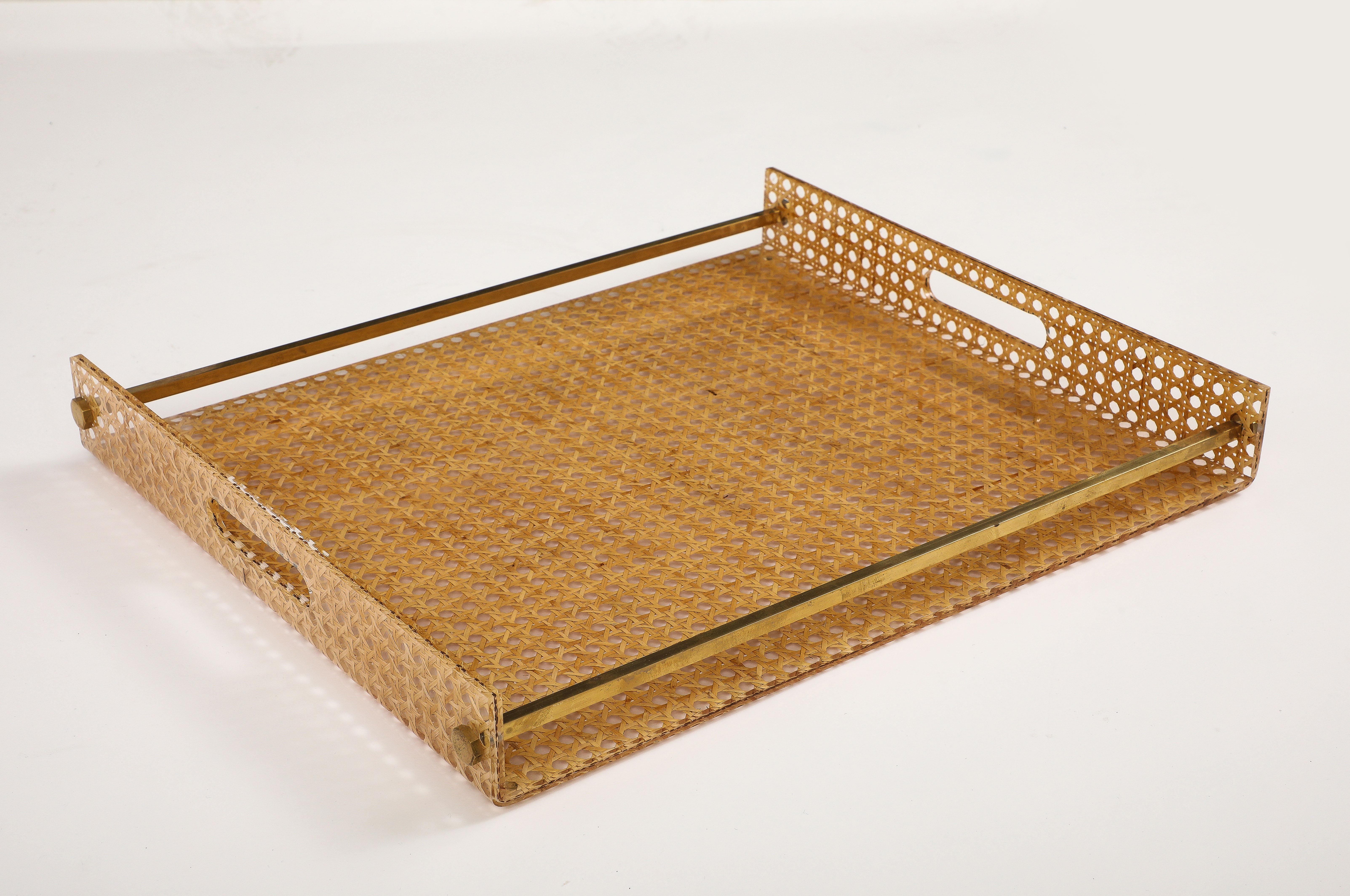 Mid-Century Modern Christian Dior Cane, Brass, Plexiglass Tray, France, c. 1950-70