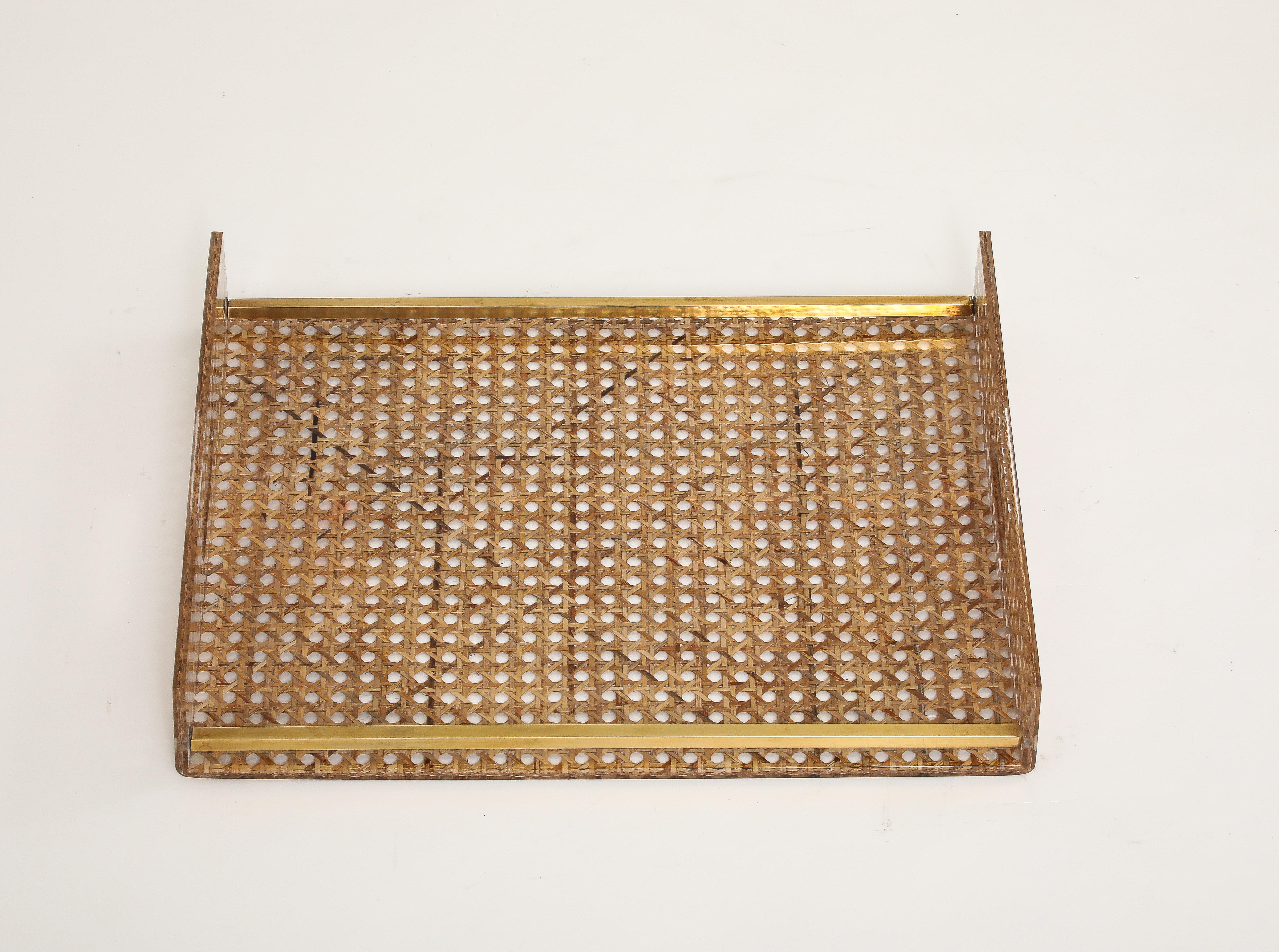 Mid-Century Modern Christian Dior Cane, Brass, Plexiglass Tray, France, c. 1950-70