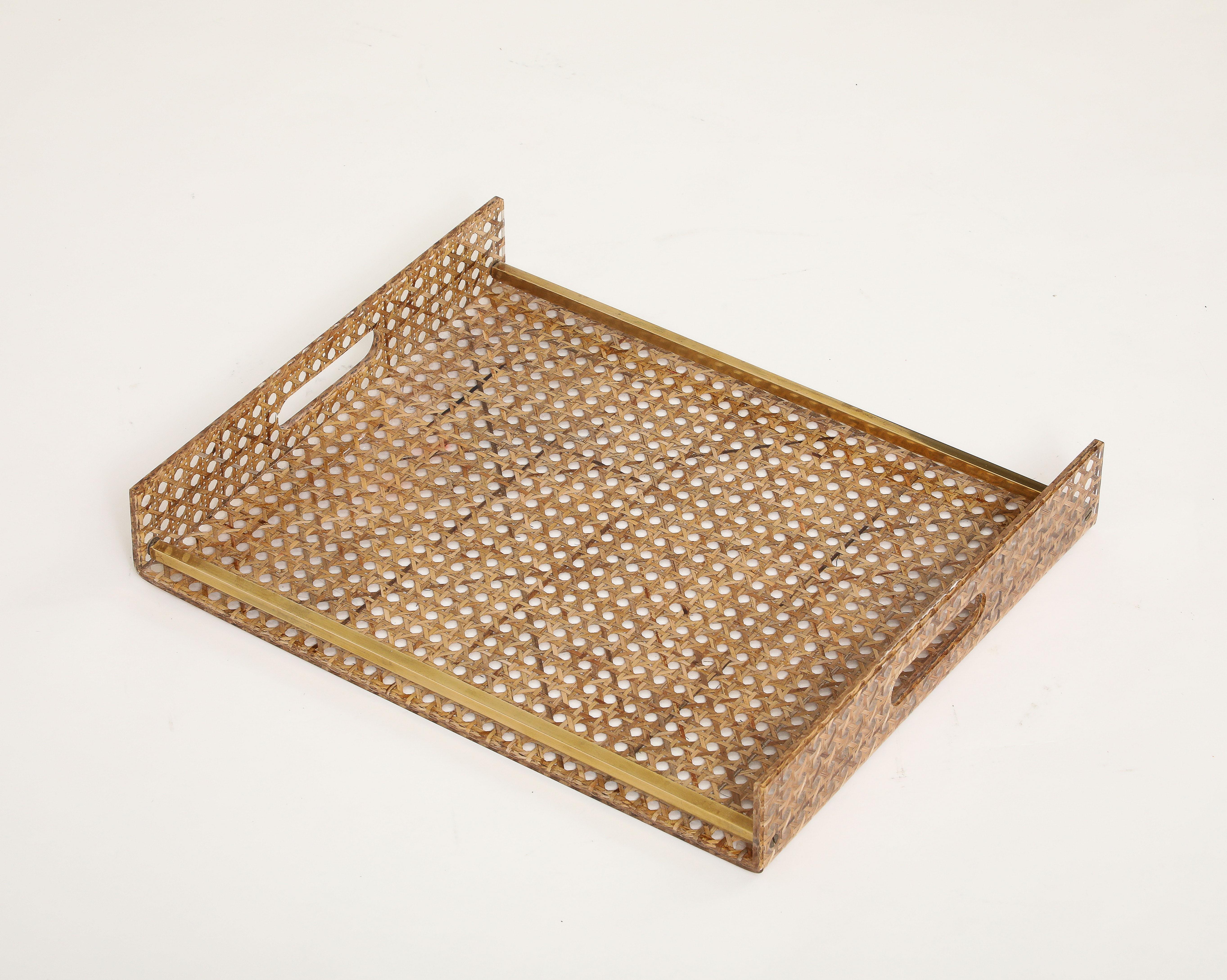 French Christian Dior Cane, Brass, Plexiglass Tray, France, c. 1950-70