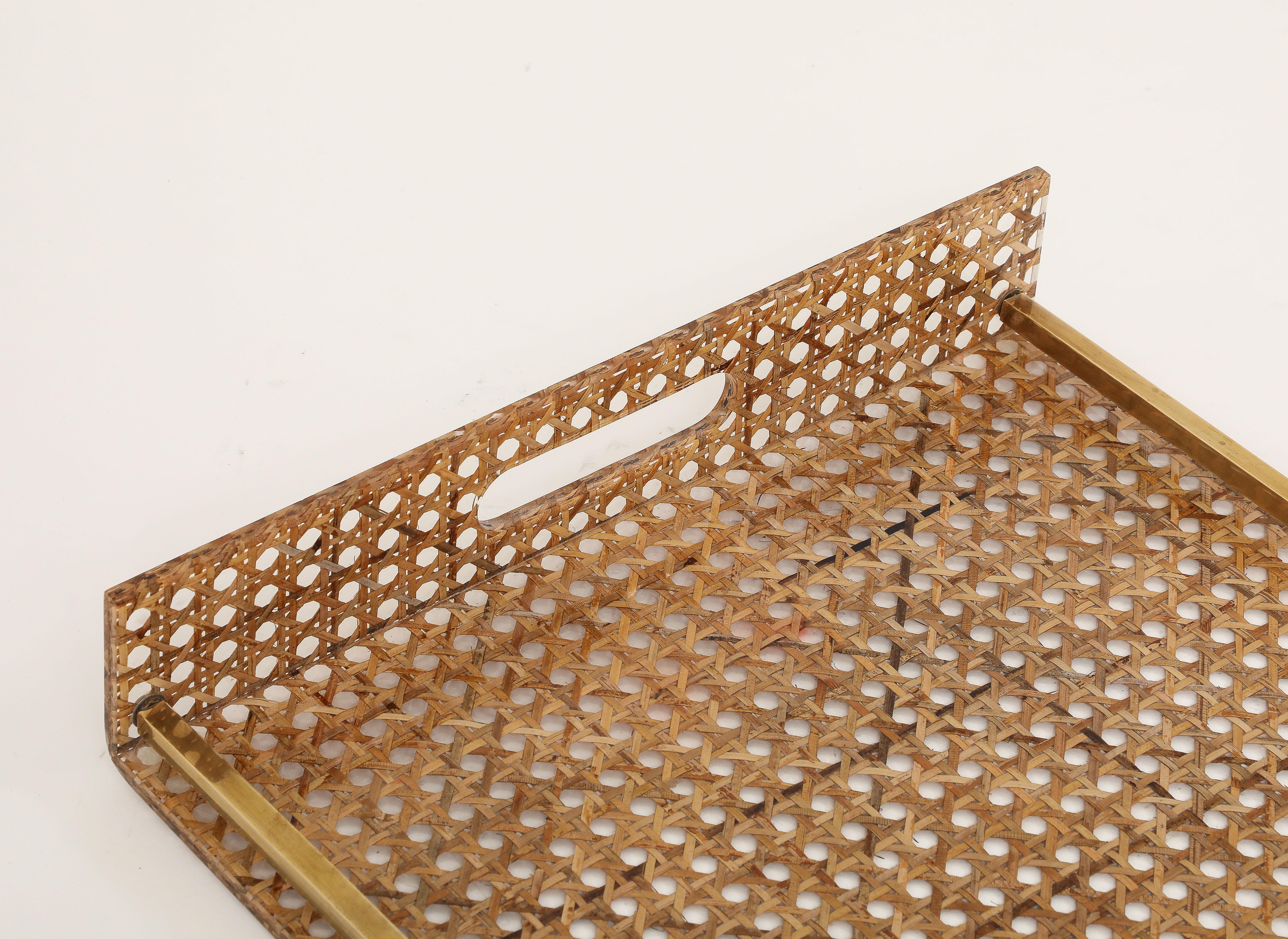 Christian Dior Cane, Brass, Plexiglass Tray, France, c. 1950-70 In Good Condition In Brooklyn, NY