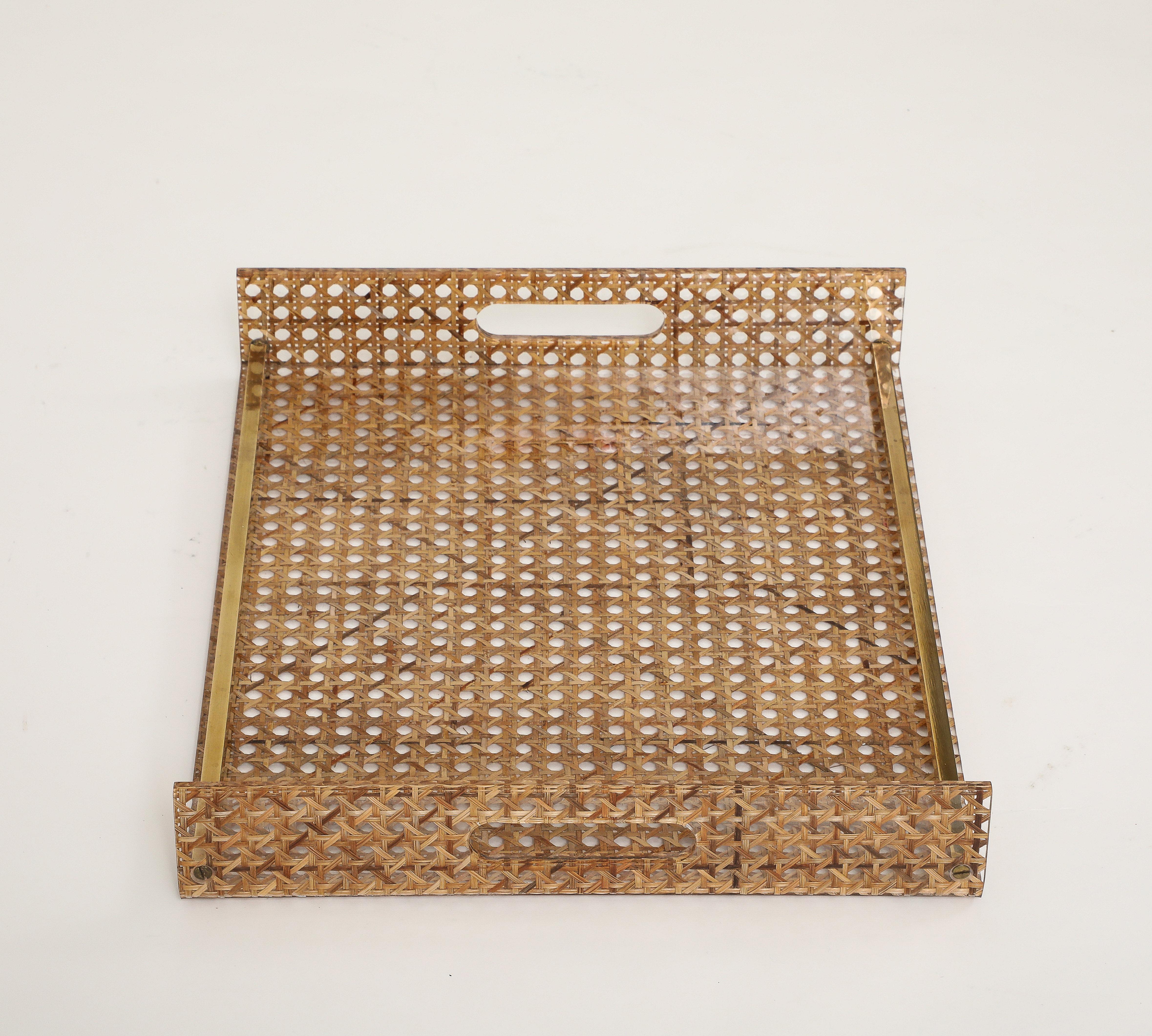 Mid-20th Century Christian Dior Cane, Brass, Plexiglass Tray, France, c. 1950-70