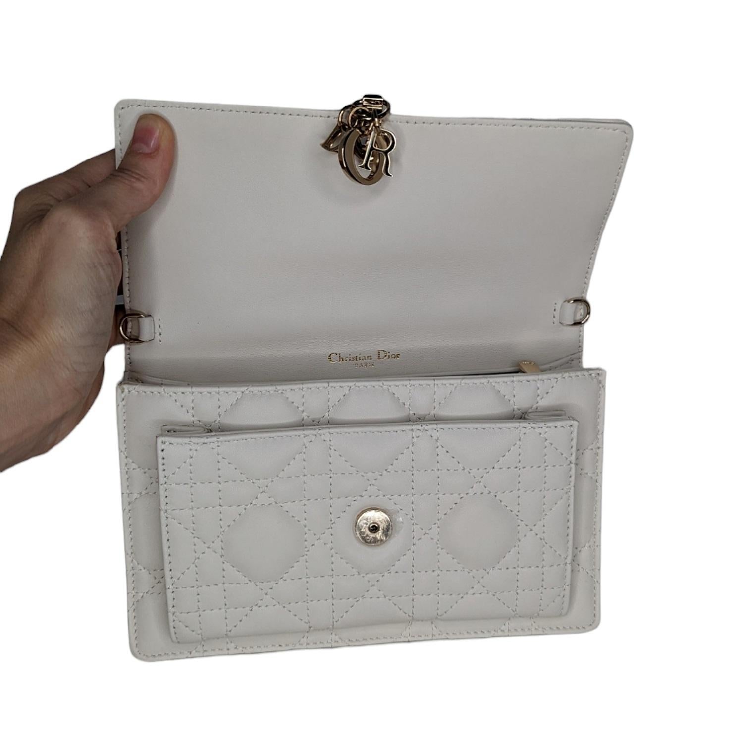 Christian Dior Cannage Lambskin Lady Dior Chain Pouch In Excellent Condition In Scottsdale, AZ