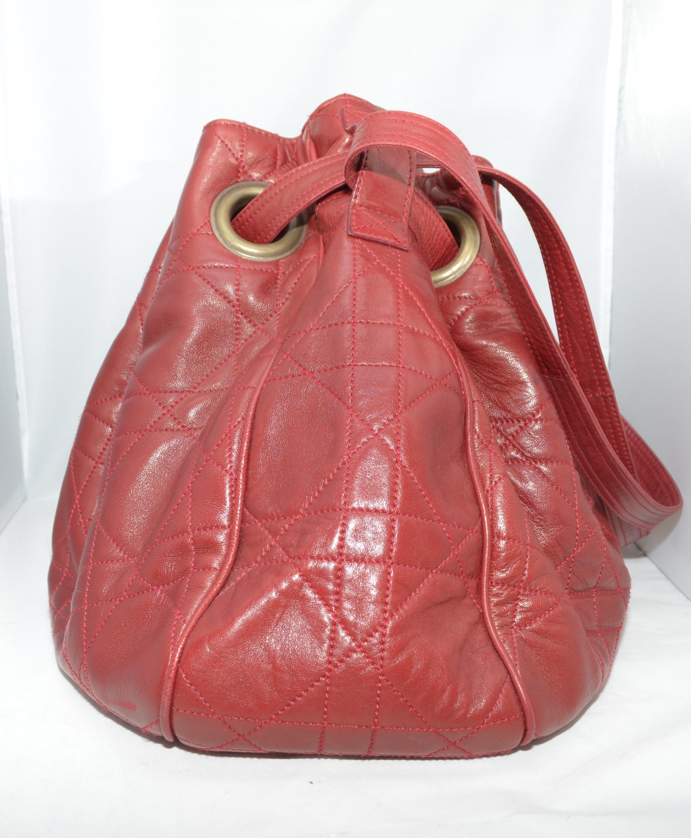 Pink Christian Dior Cannage Leather Bucket Bag / Backpack