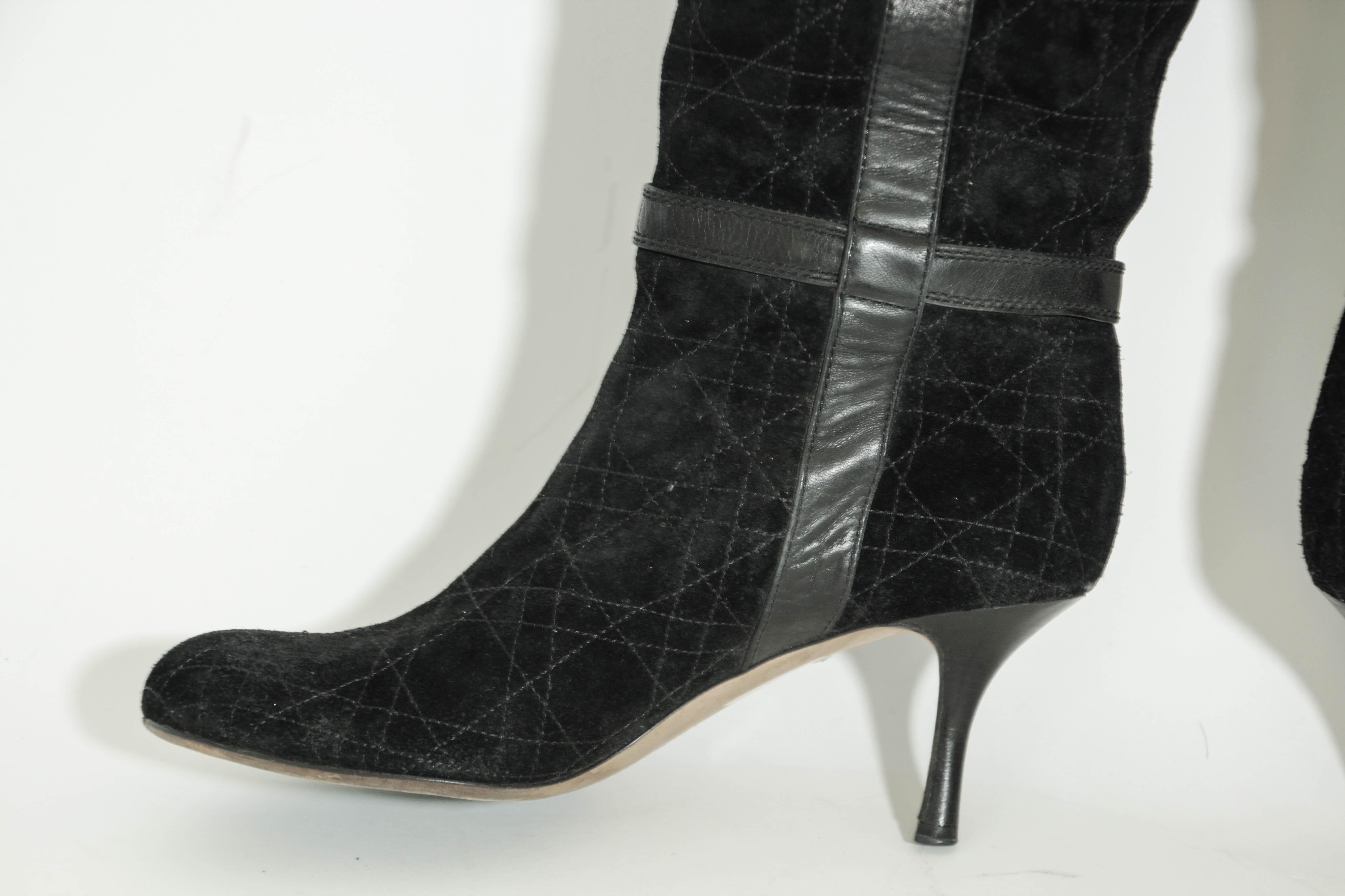 Christian Dior - Bottes à genoux en daim noir à motif de cannage - Taille EU 39 en vente 7