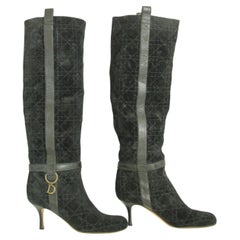Christian Dior Cannage Pattern Black Suede Knee Boots Size EU 39